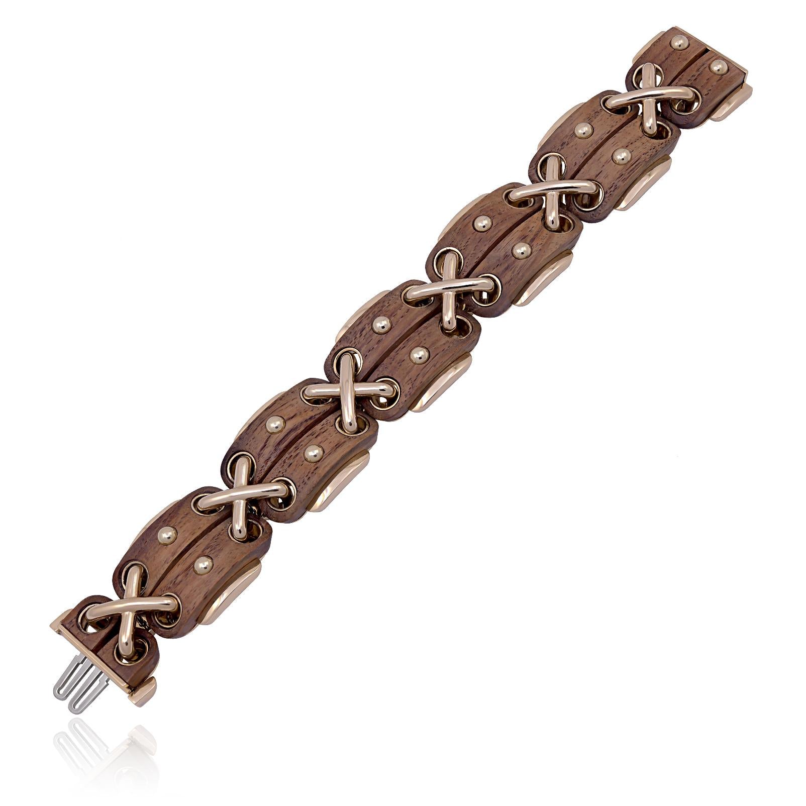 DAVID WEBB 18K Yellow Gold & Rosewood Cross Stitch Bracelet