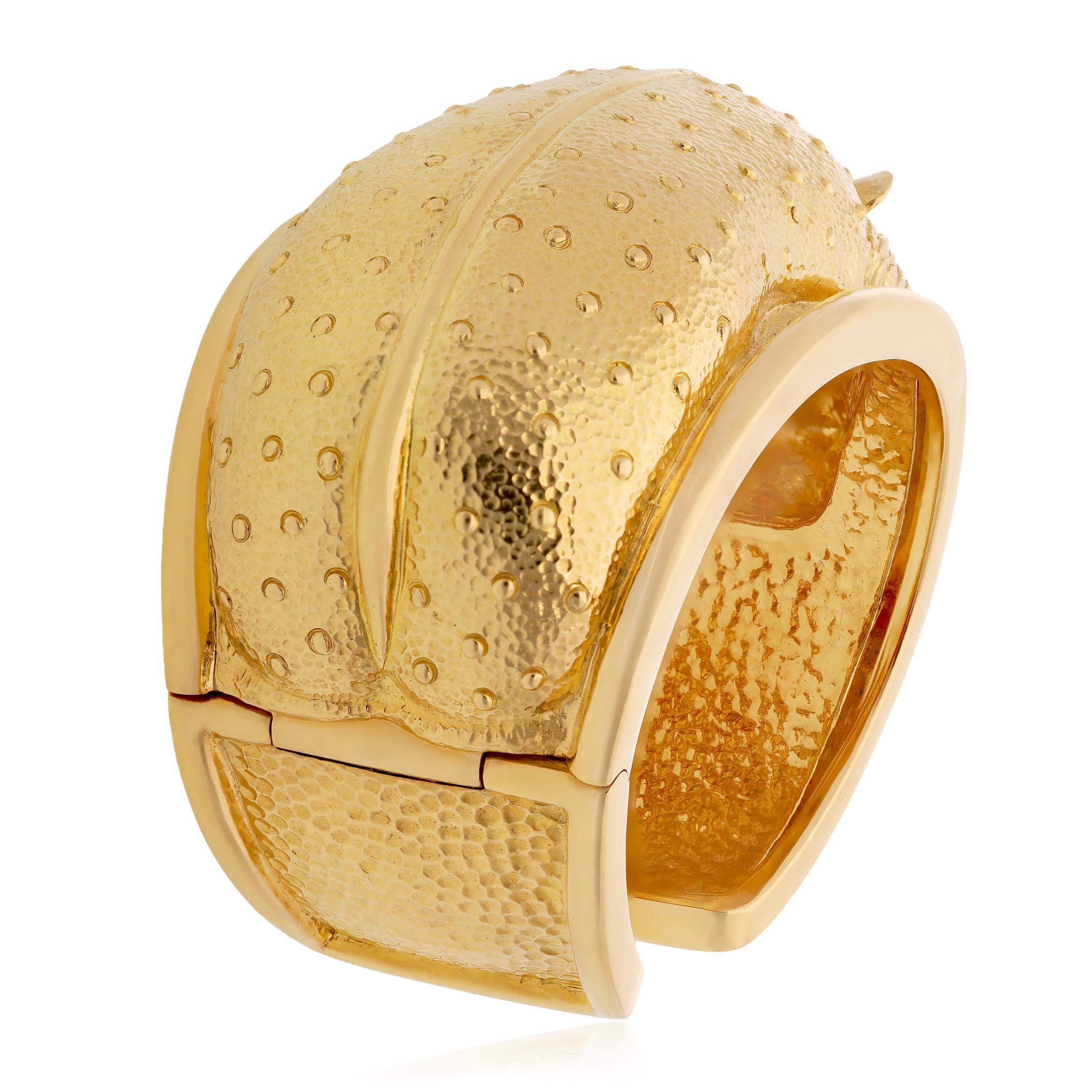 DAVID WEBB Repoussé Hippopotamus Cuff Bracelet with Cabochon Ruby Eyes