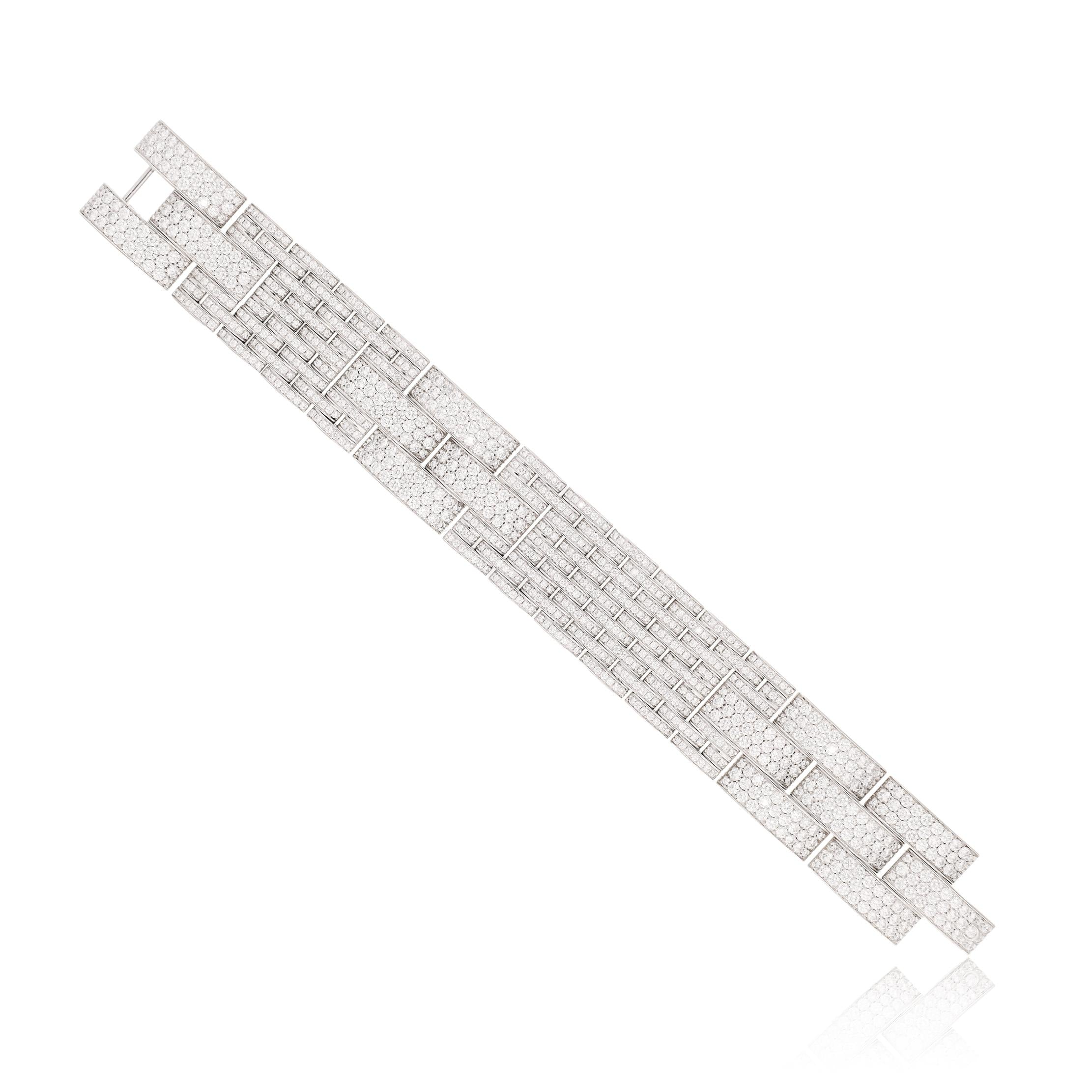 CARTIER 18K White Gold, Diamond 9 Row Panthère Bracelet