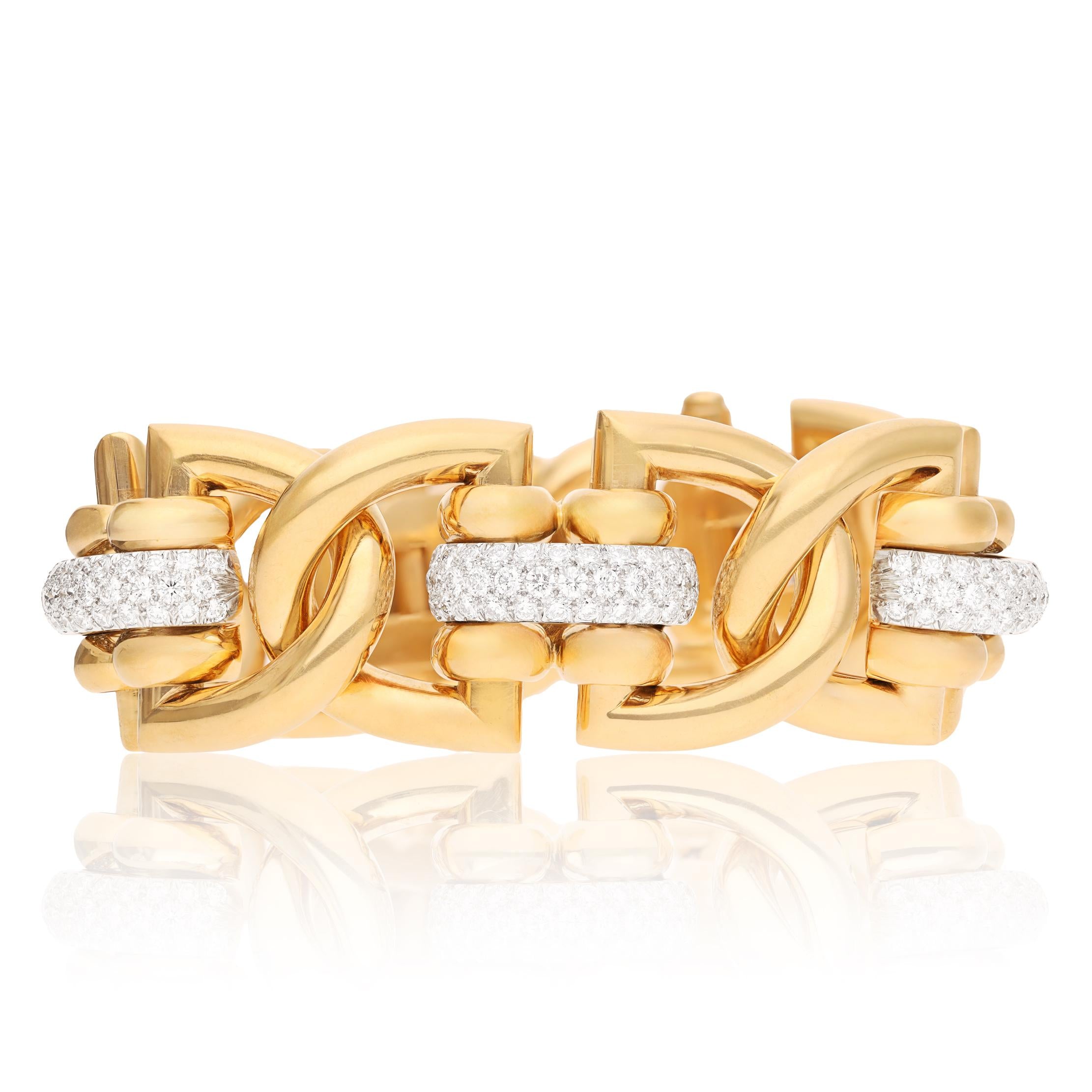 TIFFANY & CO. 18K Yellow Gold and Diamond Geometric Link Bracelet
