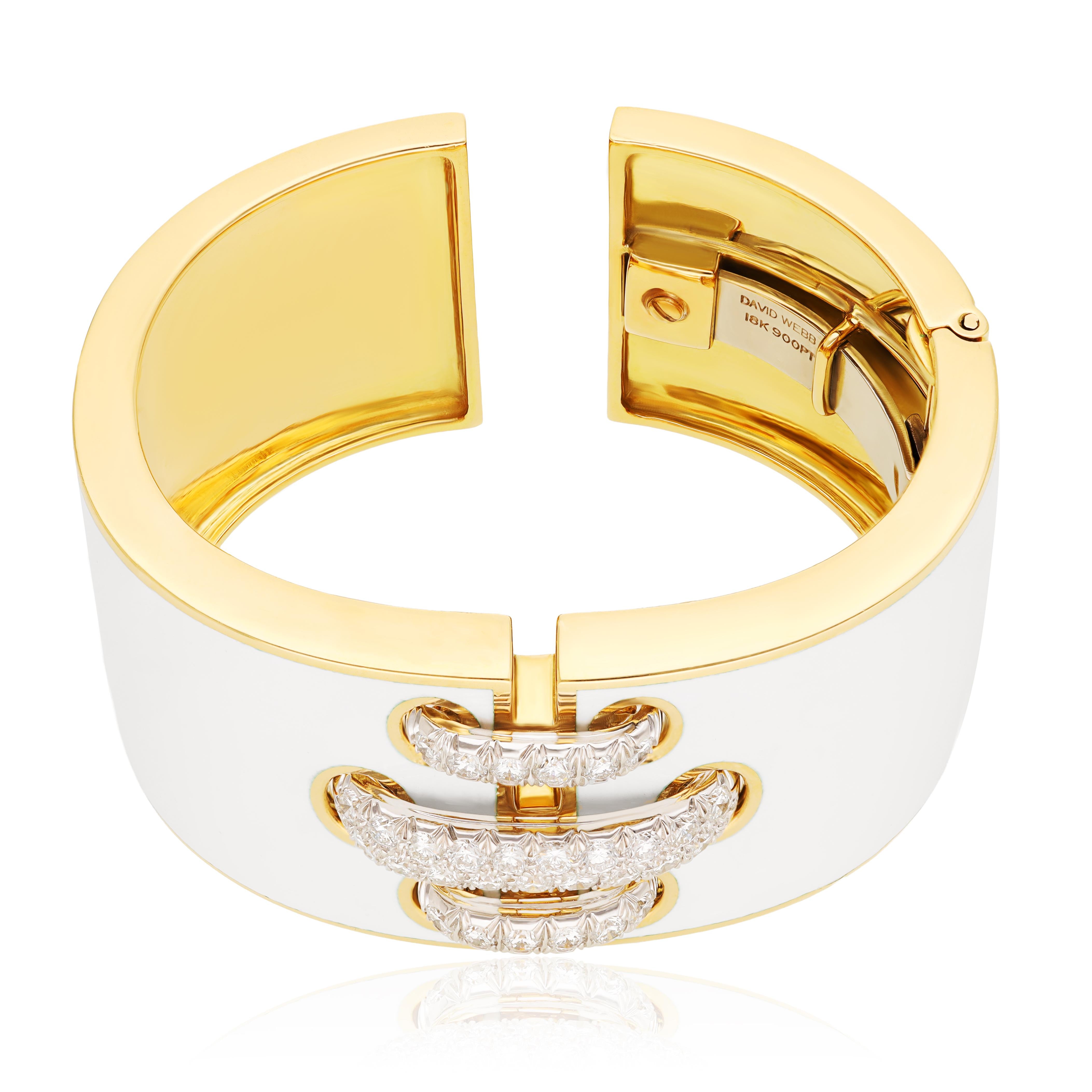 DAVID WEBB White Enamel and Diamond “Shoelace” Cuff Bracelet
