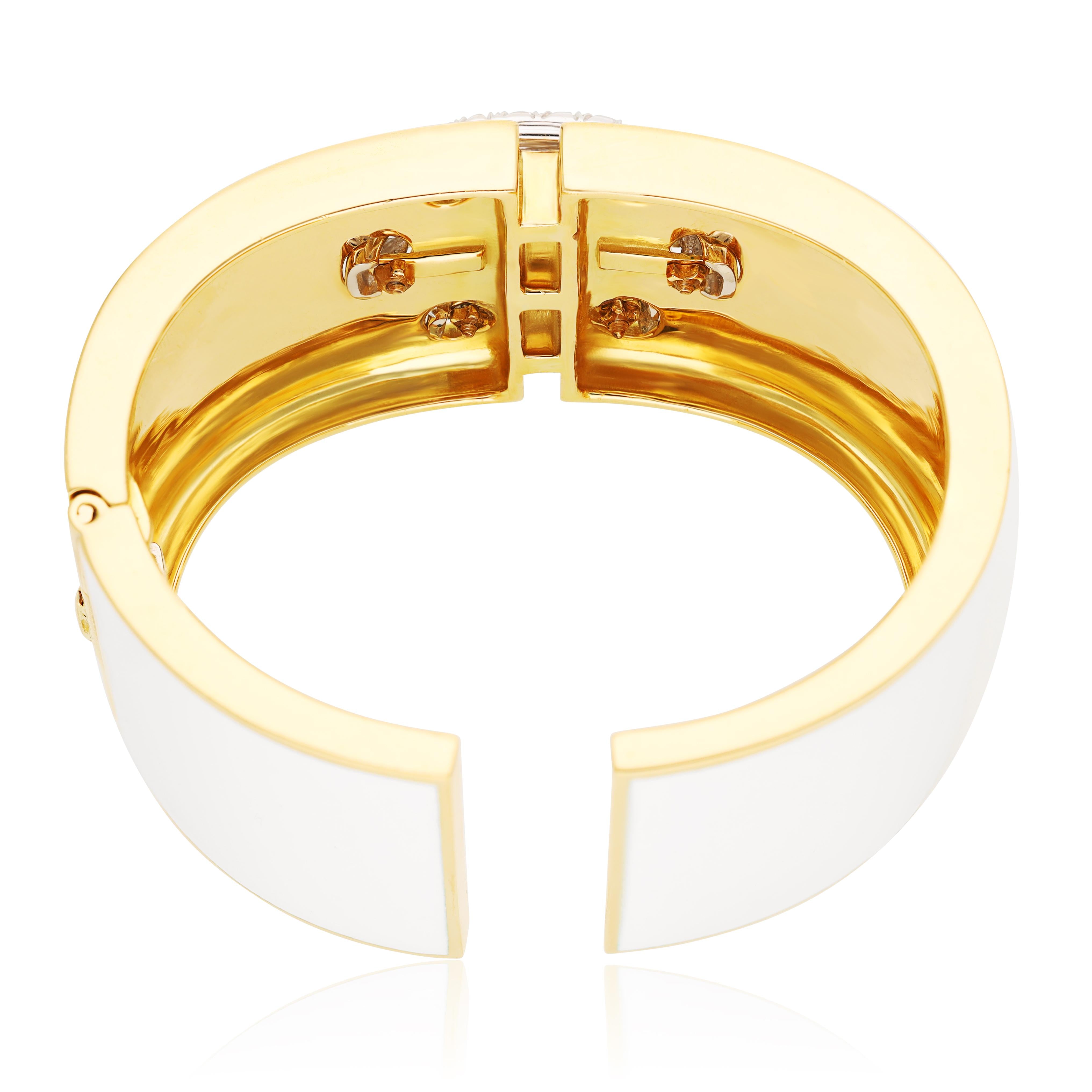DAVID WEBB White Enamel and Diamond “Shoelace” Cuff Bracelet