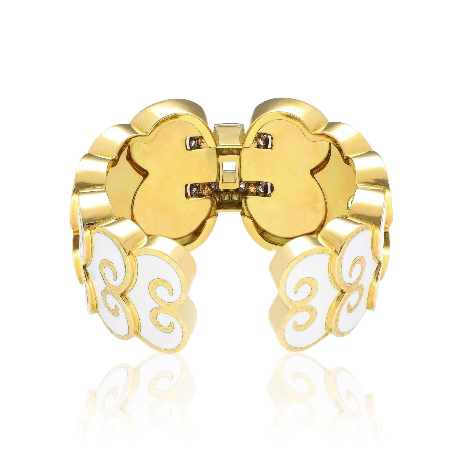 DAVID WEBB Corset White Enemal and Diamond Cuff
