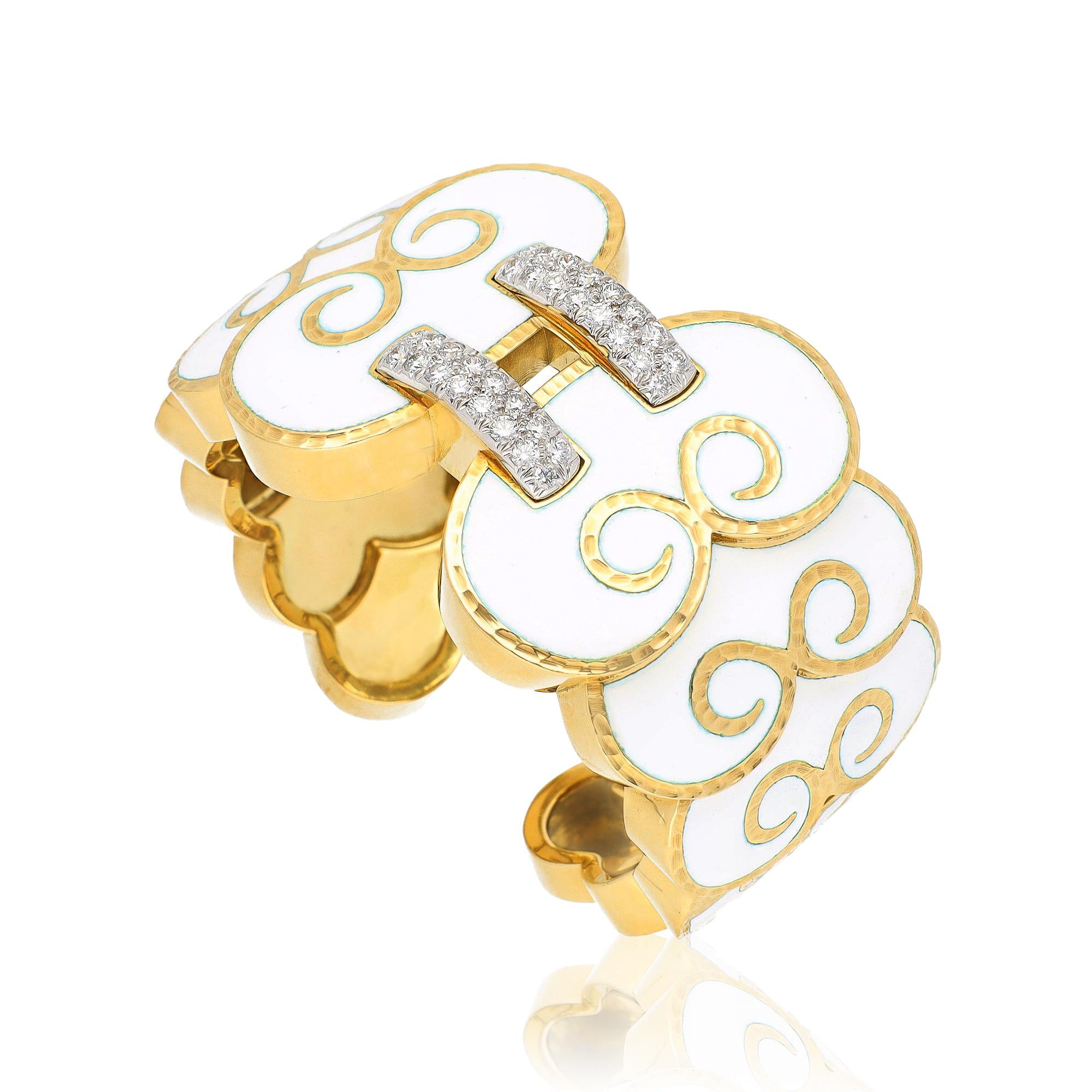 DAVID WEBB Corset White Enemal and Diamond Cuff