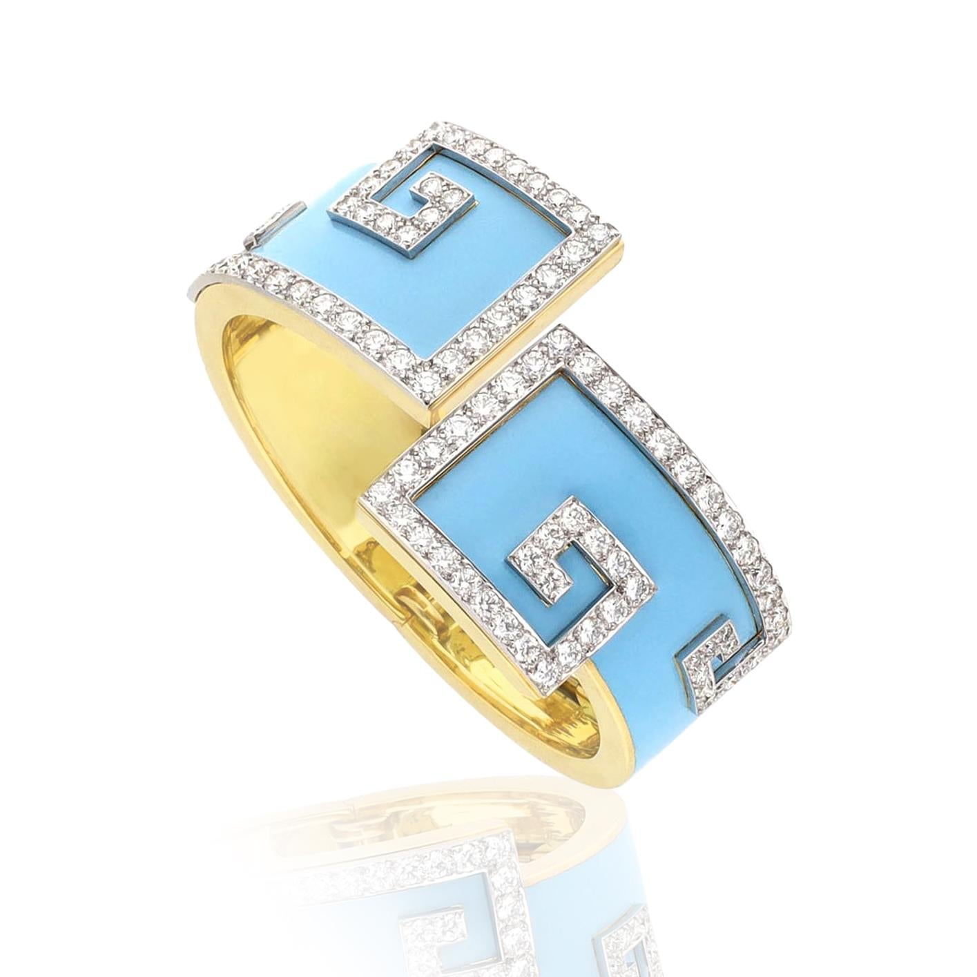 DAVID WEBB Scroll Cuff Light Blue Enamel