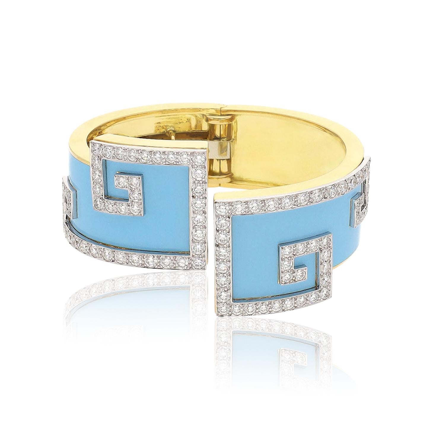 DAVID WEBB Scroll Cuff Light Blue Enamel