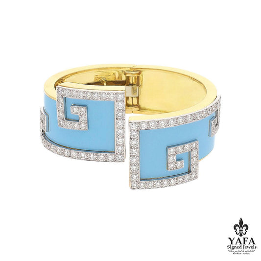 DAVID WEBB Scroll Cuff, Light Blue Enamel