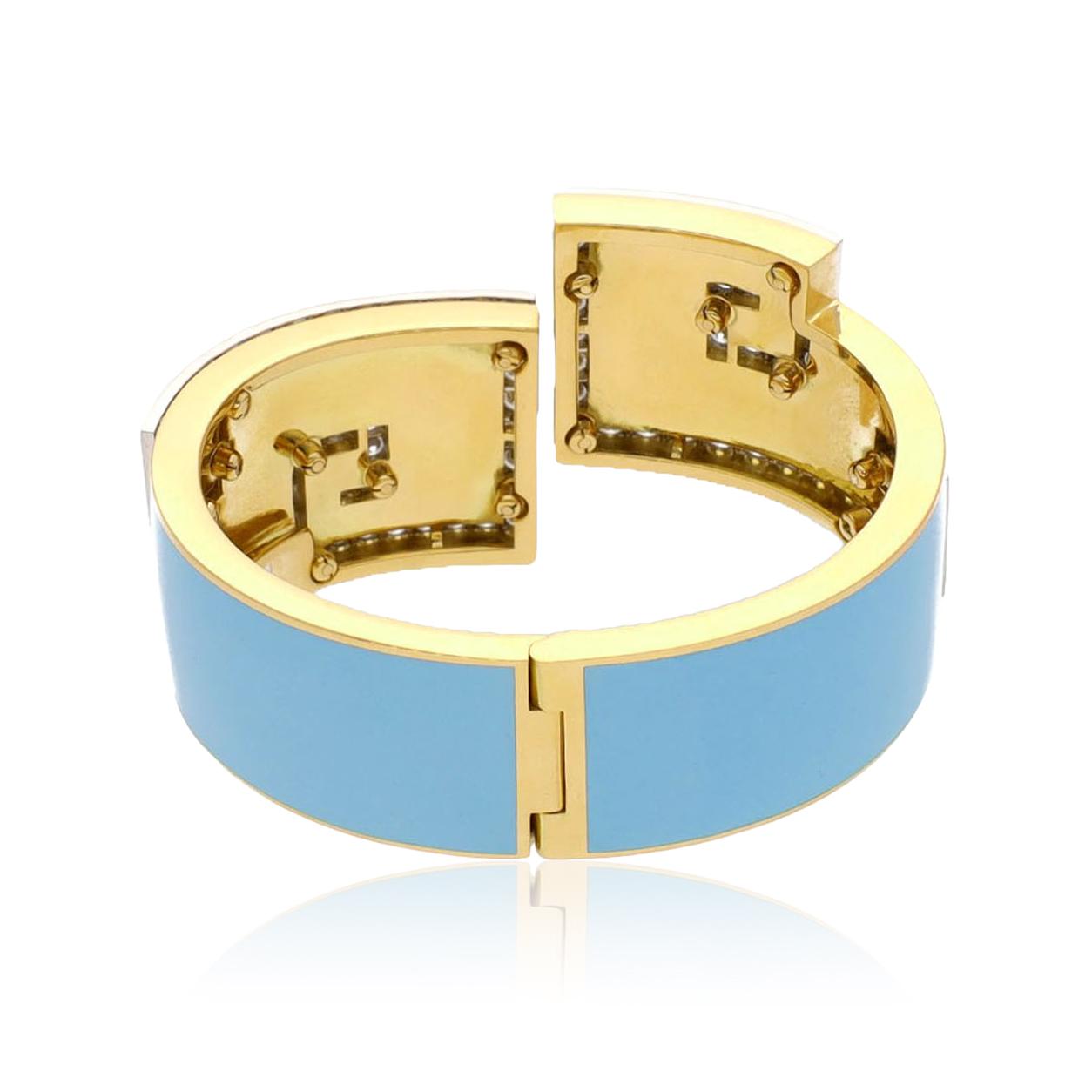 DAVID WEBB Scroll Cuff Light Blue Enamel