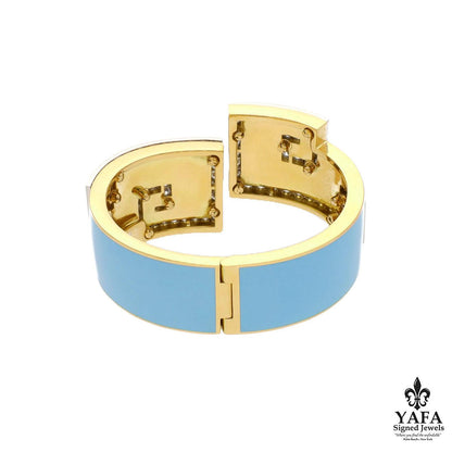 DAVID WEBB Scroll Cuff, Light Blue Enamel