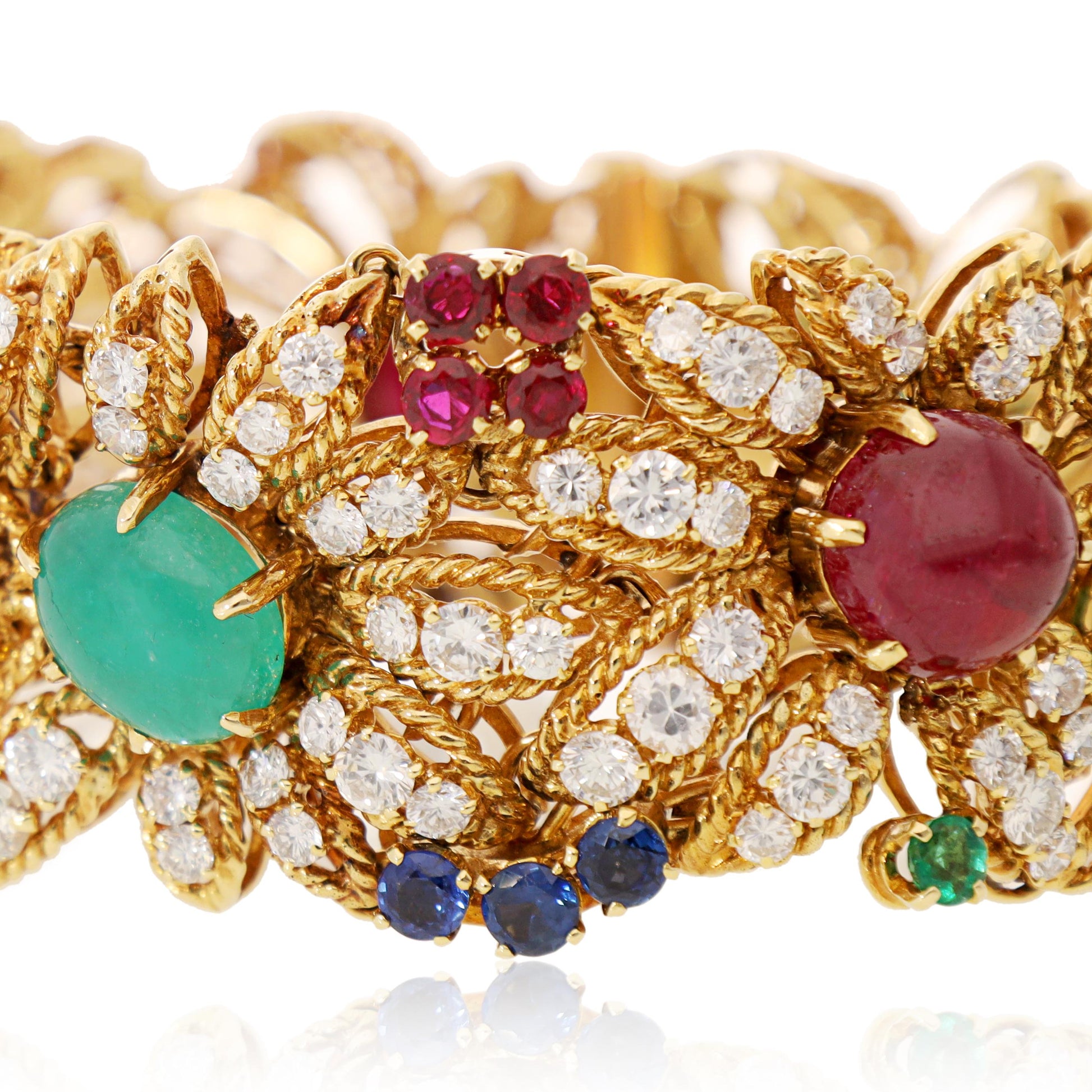 VAN CLEEF & ARPELS Multi-Gem and Diamond Floral Motif Bracelet