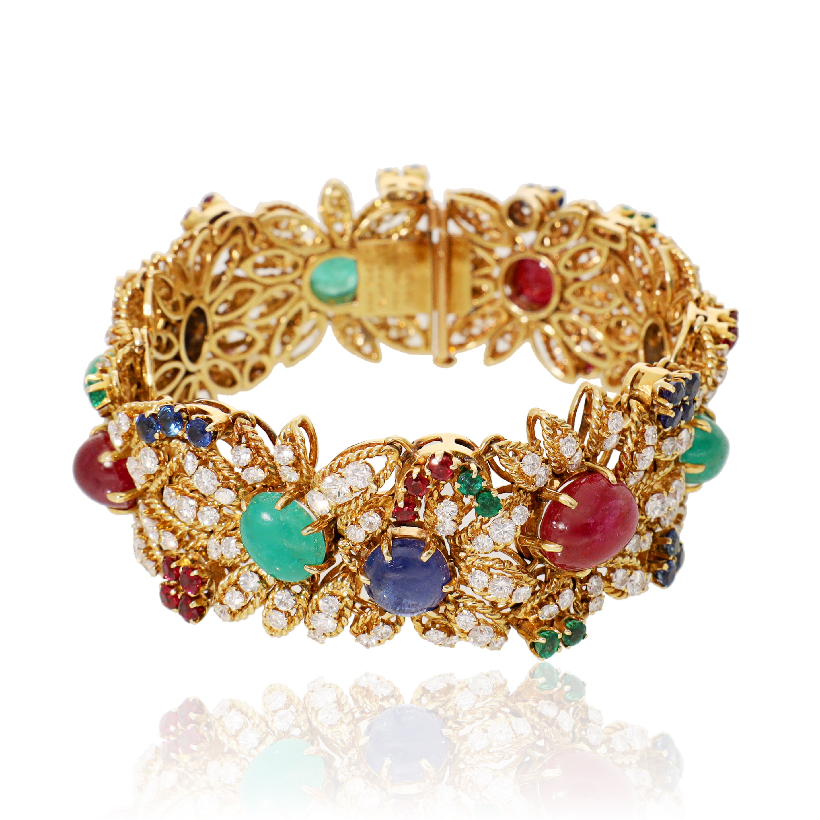 VAN CLEEF & ARPELS Multi-Gem and Diamond Floral Motif Bracelet