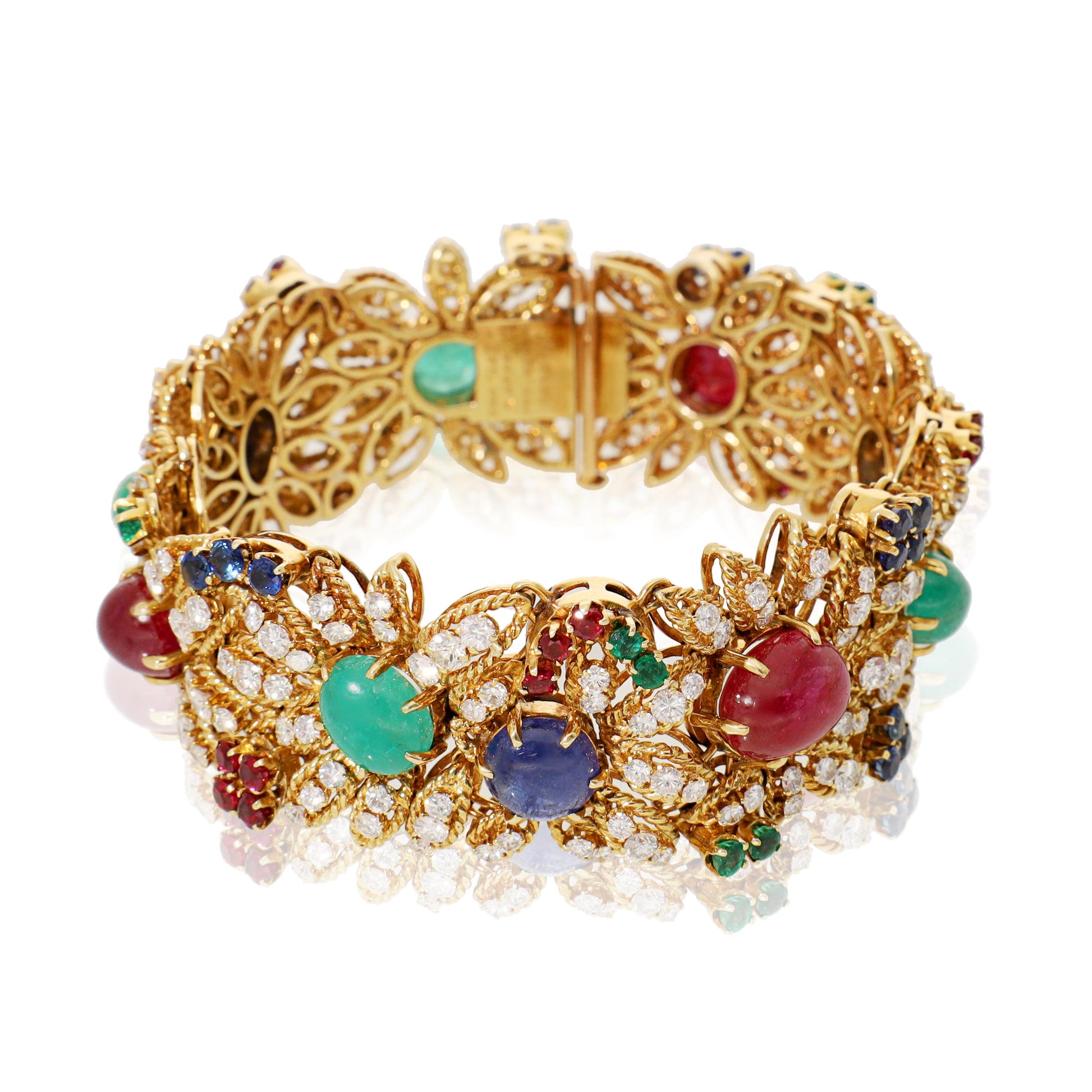 VAN CLEEF & ARPELS Multi-Gem and Diamond Floral Motif Bracelet