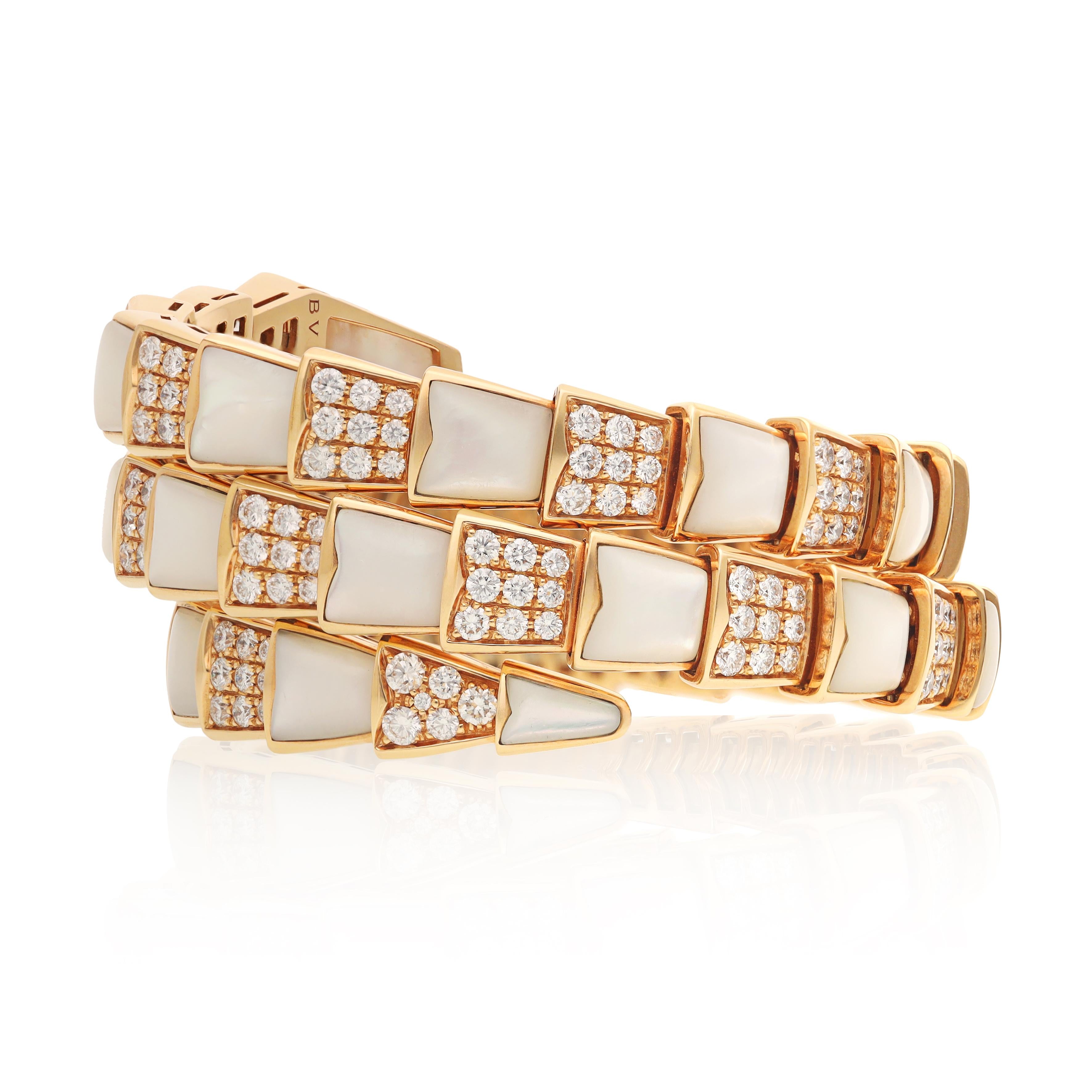 BULGARI Diamond and Mother of Pearl Serpenti Viper Bracelet