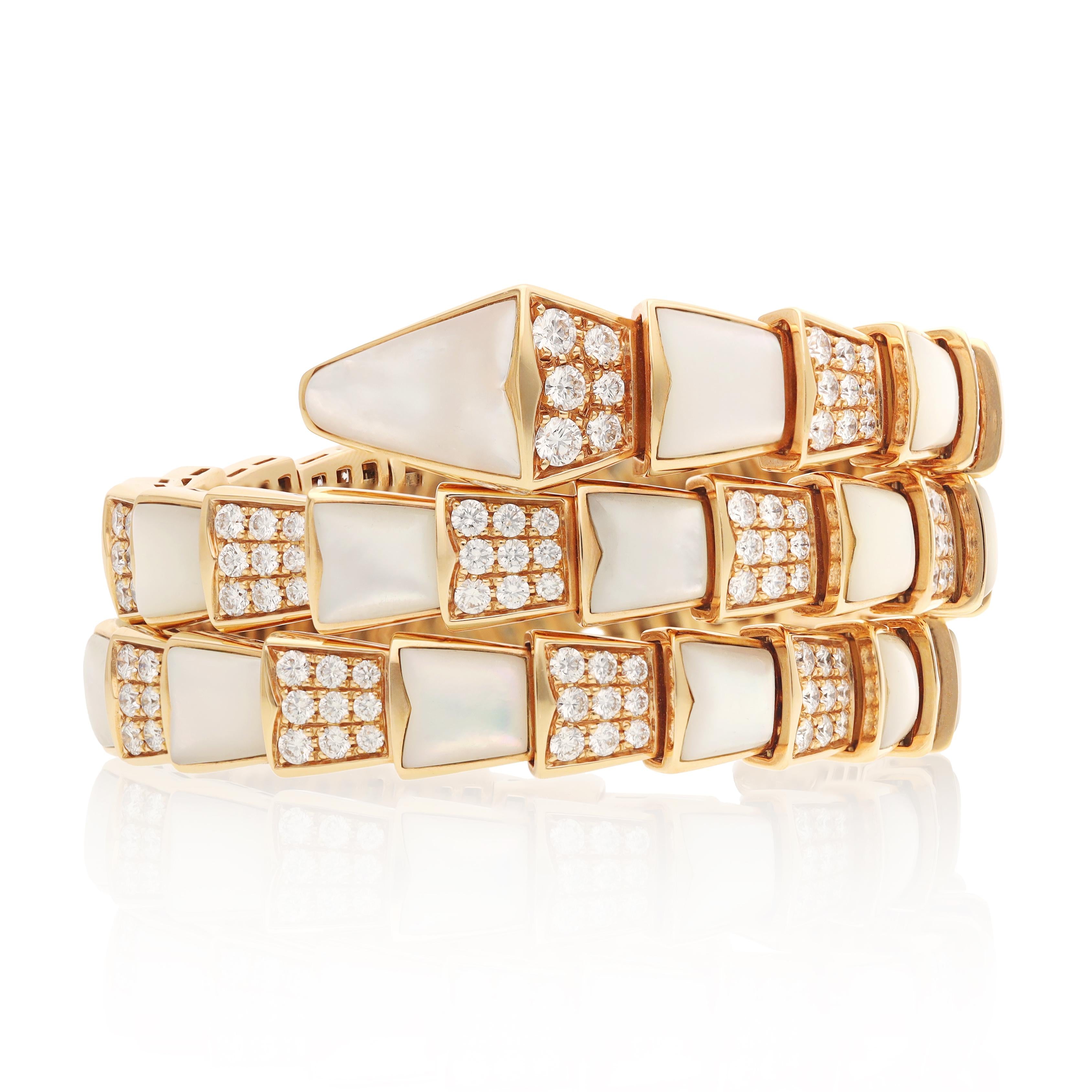 BULGARI Diamond and Mother of Pearl Serpenti Viper Bracelet