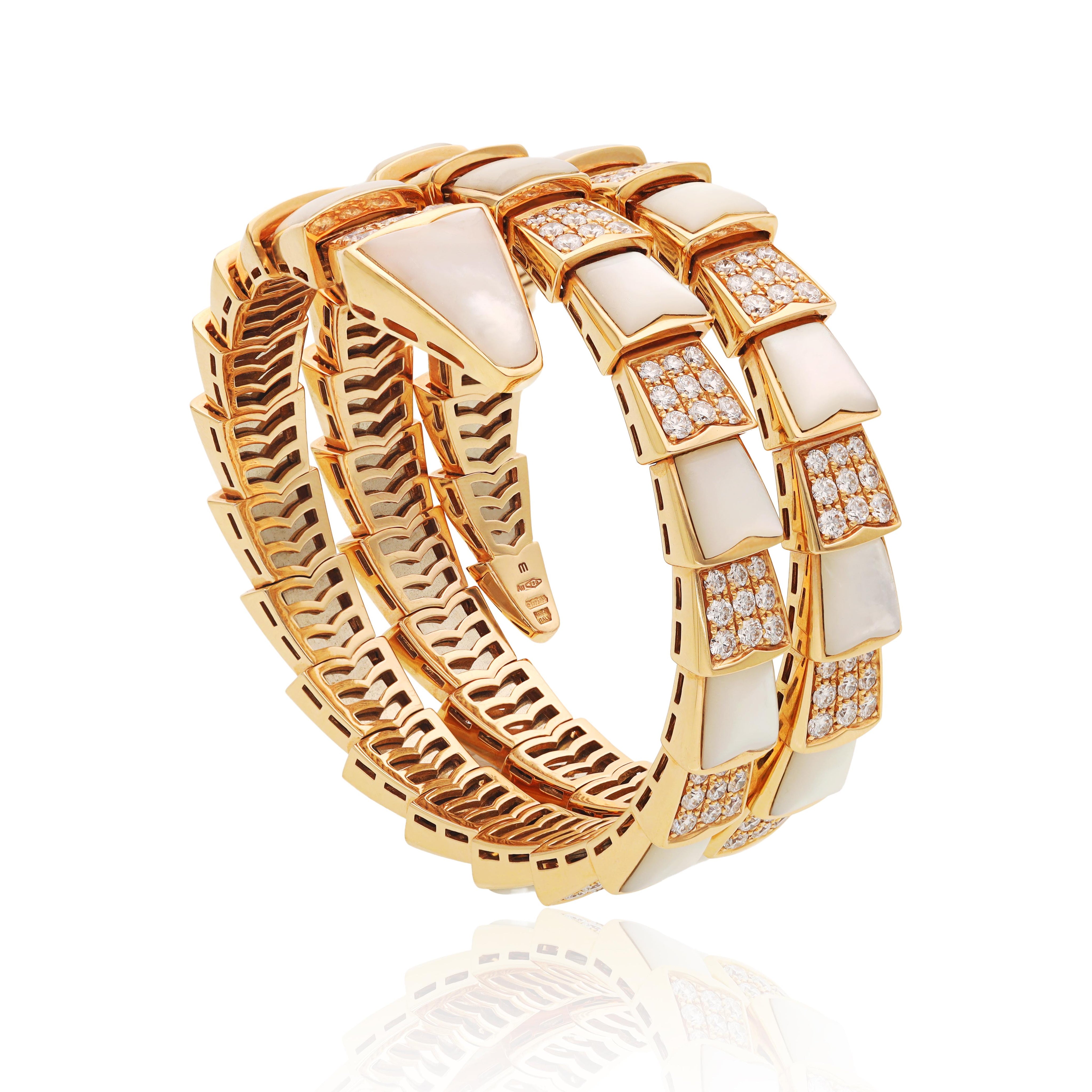 BULGARI Diamond and Mother of Pearl Serpenti Viper Bracelet