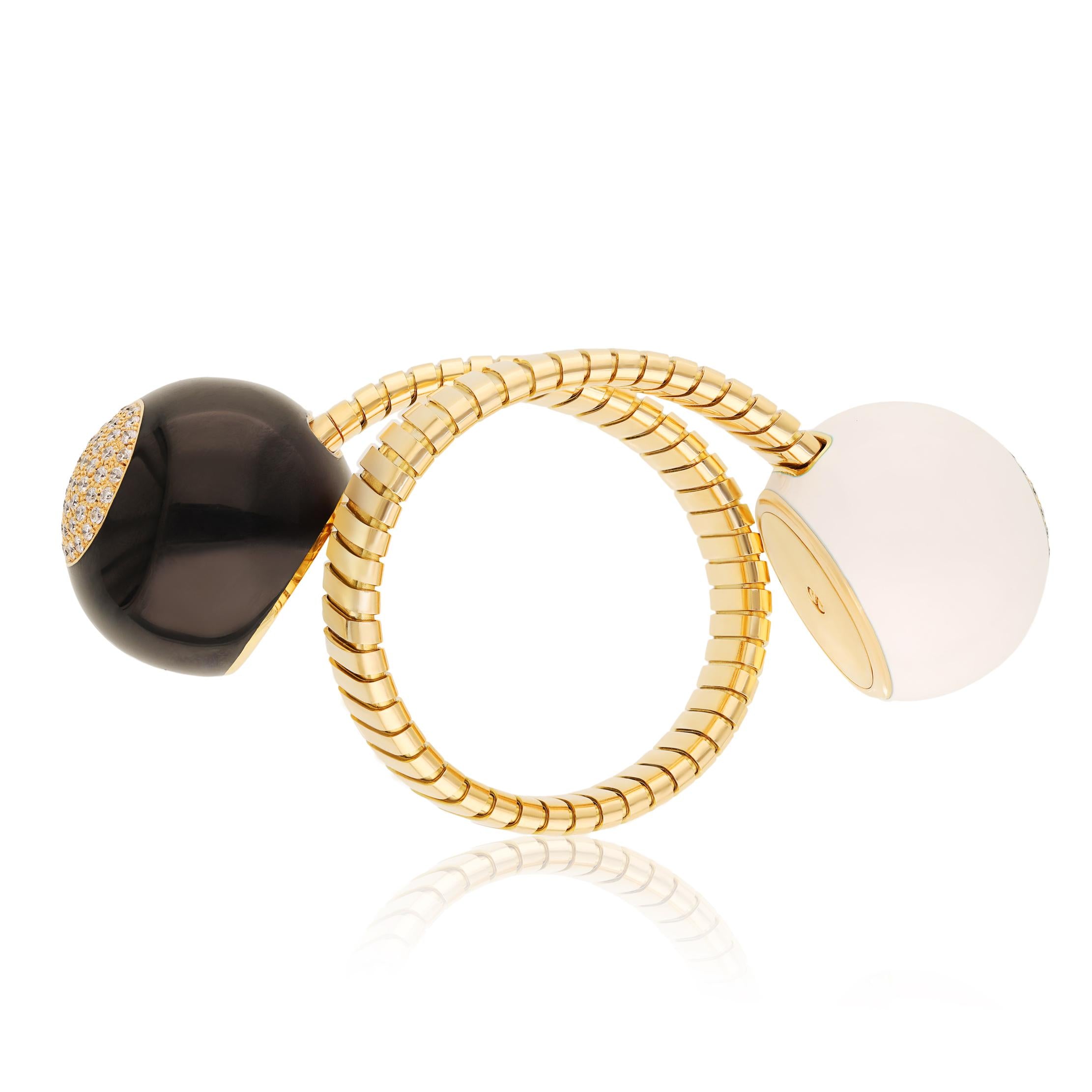 BULGARI 18K Yellow Gold, Diamond and Black & White Enamel Tubogas Bracelet