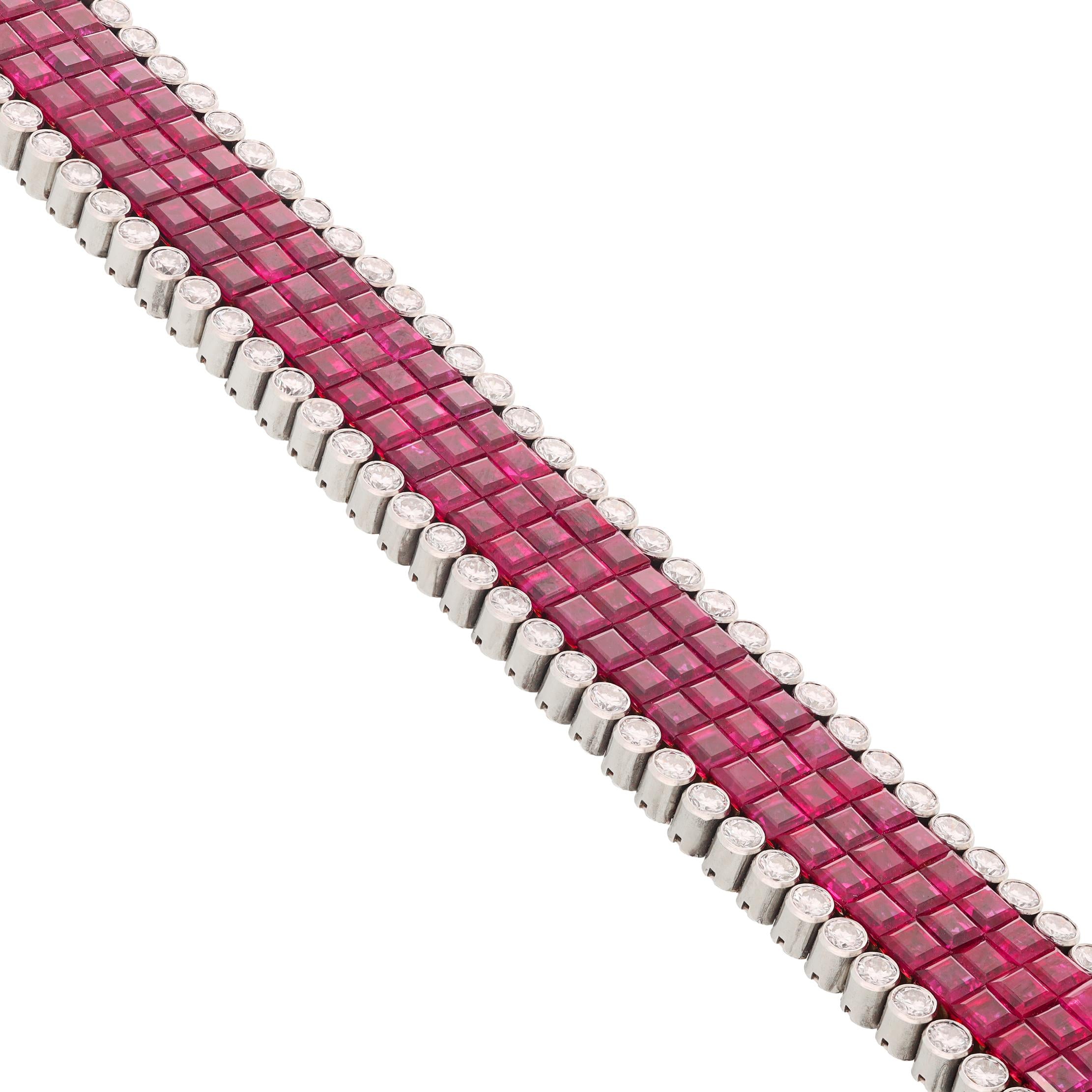 VAN CLEEF & ARPELS Diamond and Mystery-Set Ruby Five-Row Bracelet