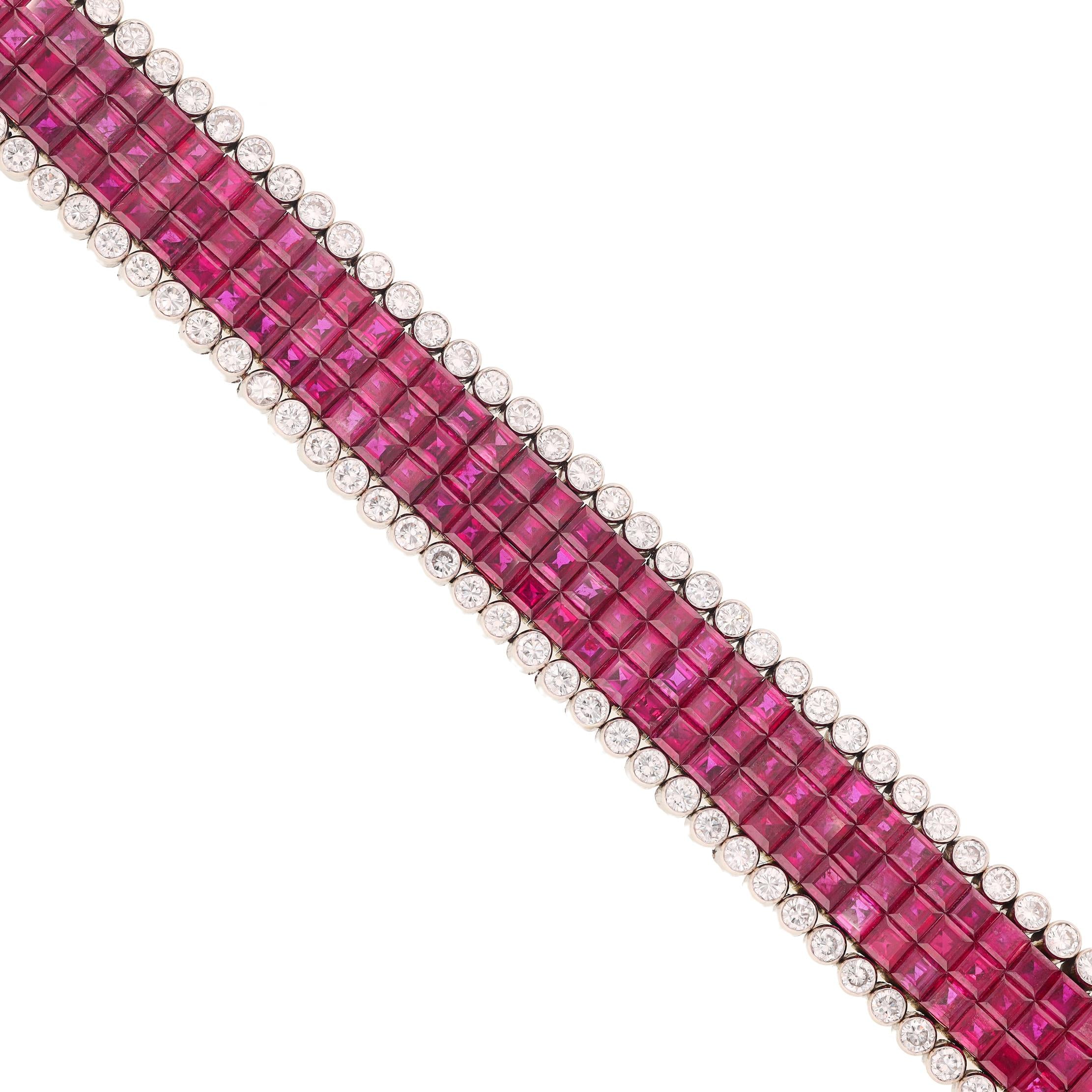 VAN CLEEF & ARPELS Diamond and Mystery-Set Ruby Five-Row Bracelet