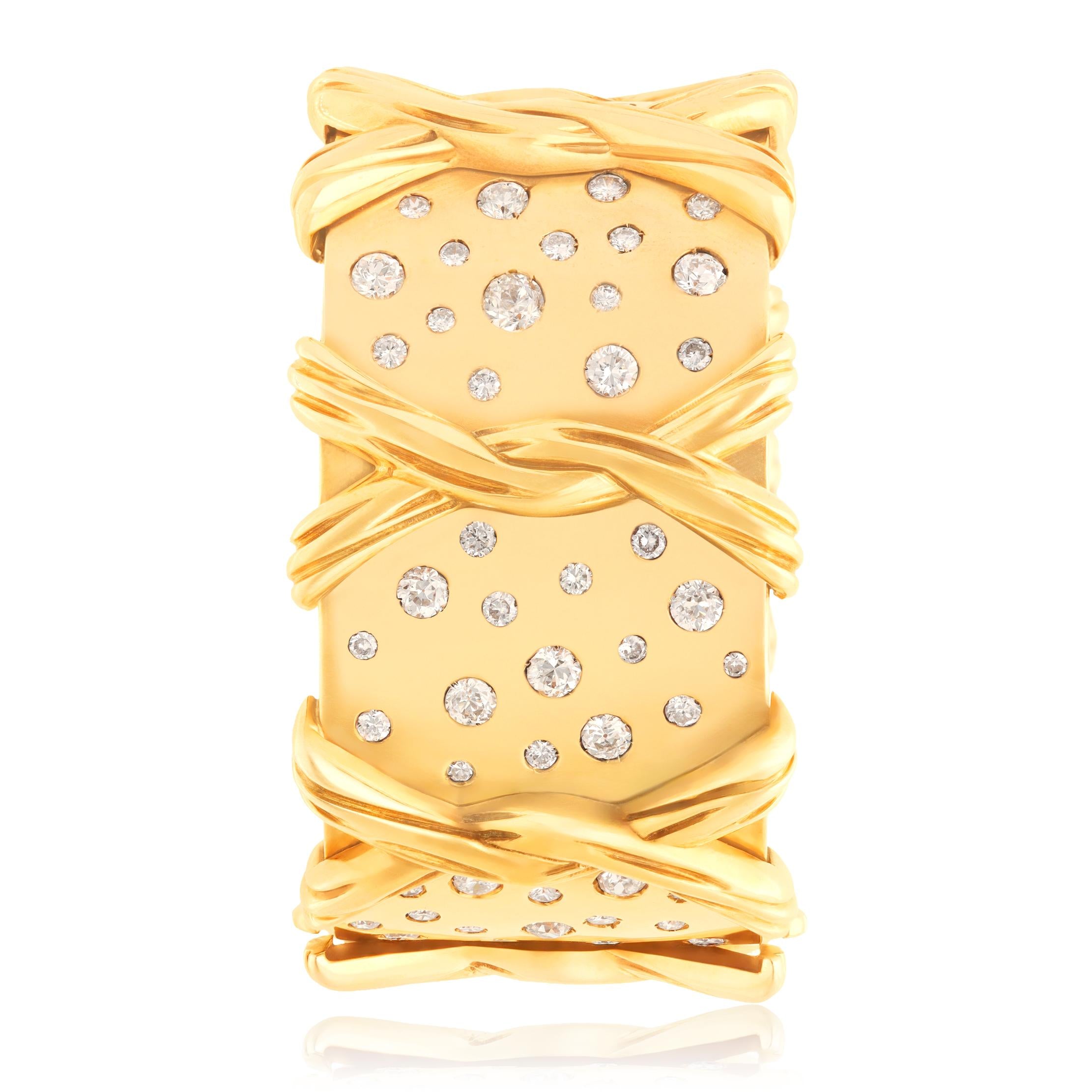 BULGARI 18K Yellow Gold and Diamond Cuff