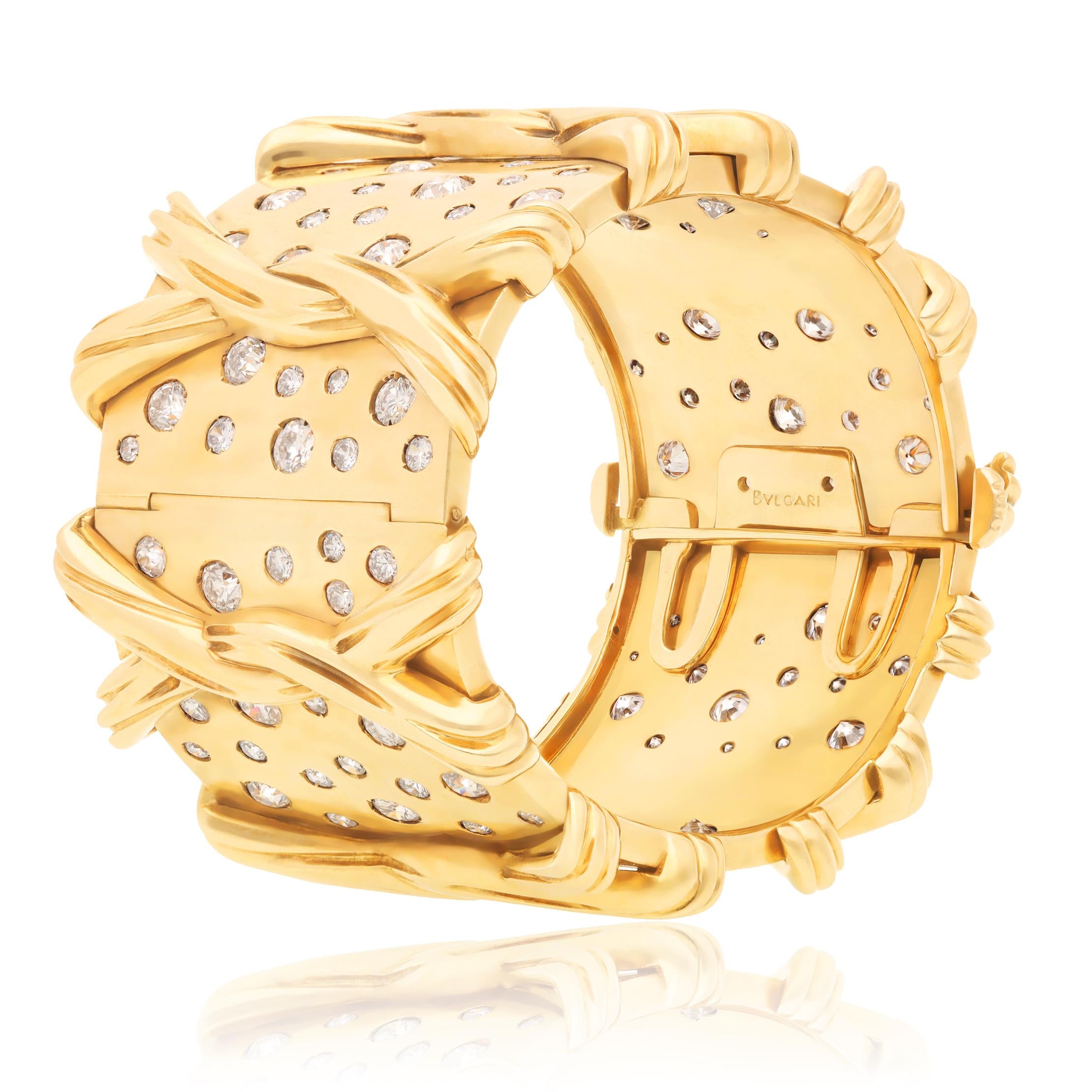 BULGARI 18K Yellow Gold and Diamond Cuff