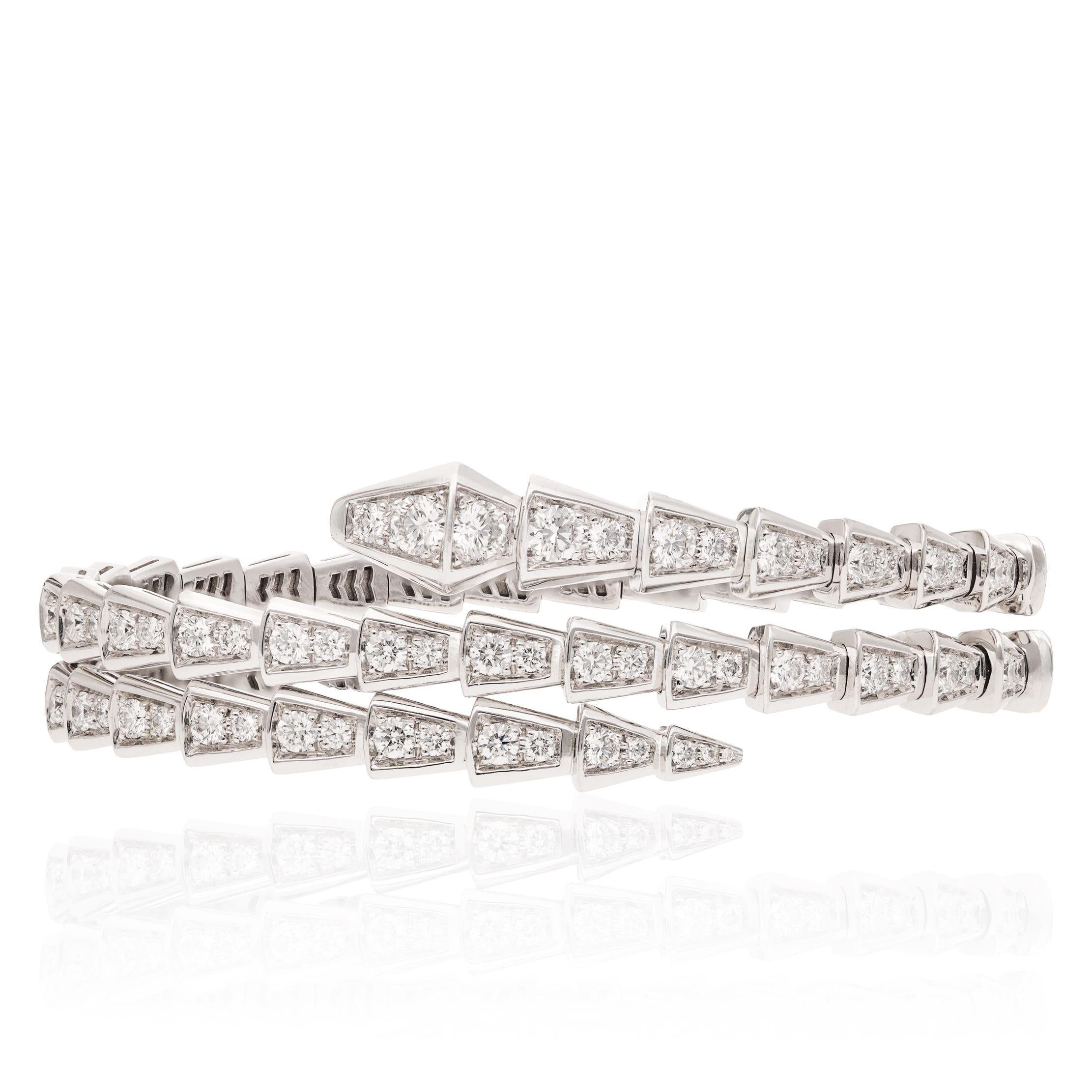 BULGARI 18K White Gold Diamond Serpenti Viper Three-Row Bracelet