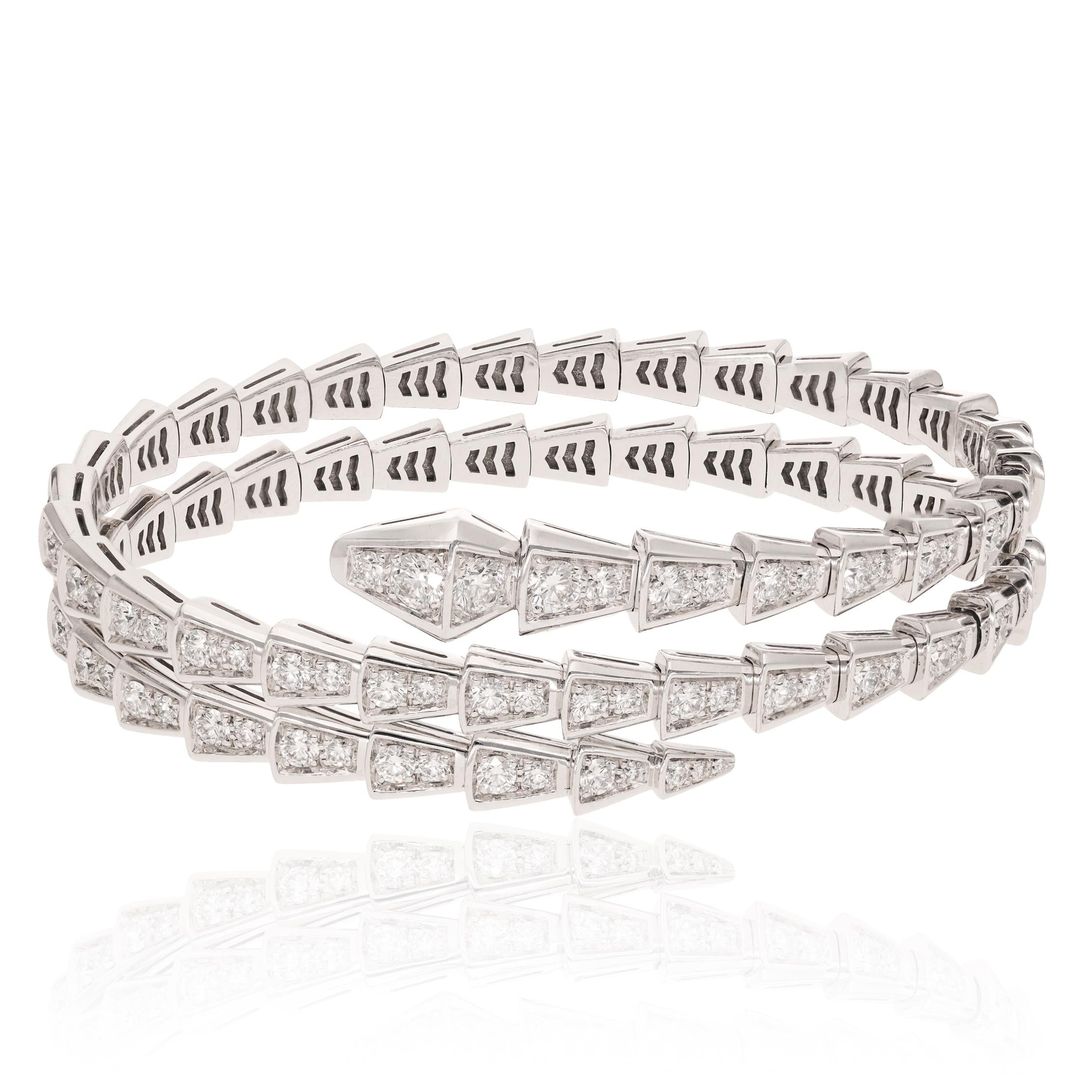 BULGARI 18K White Gold Diamond Serpenti Viper Three-Row Bracelet