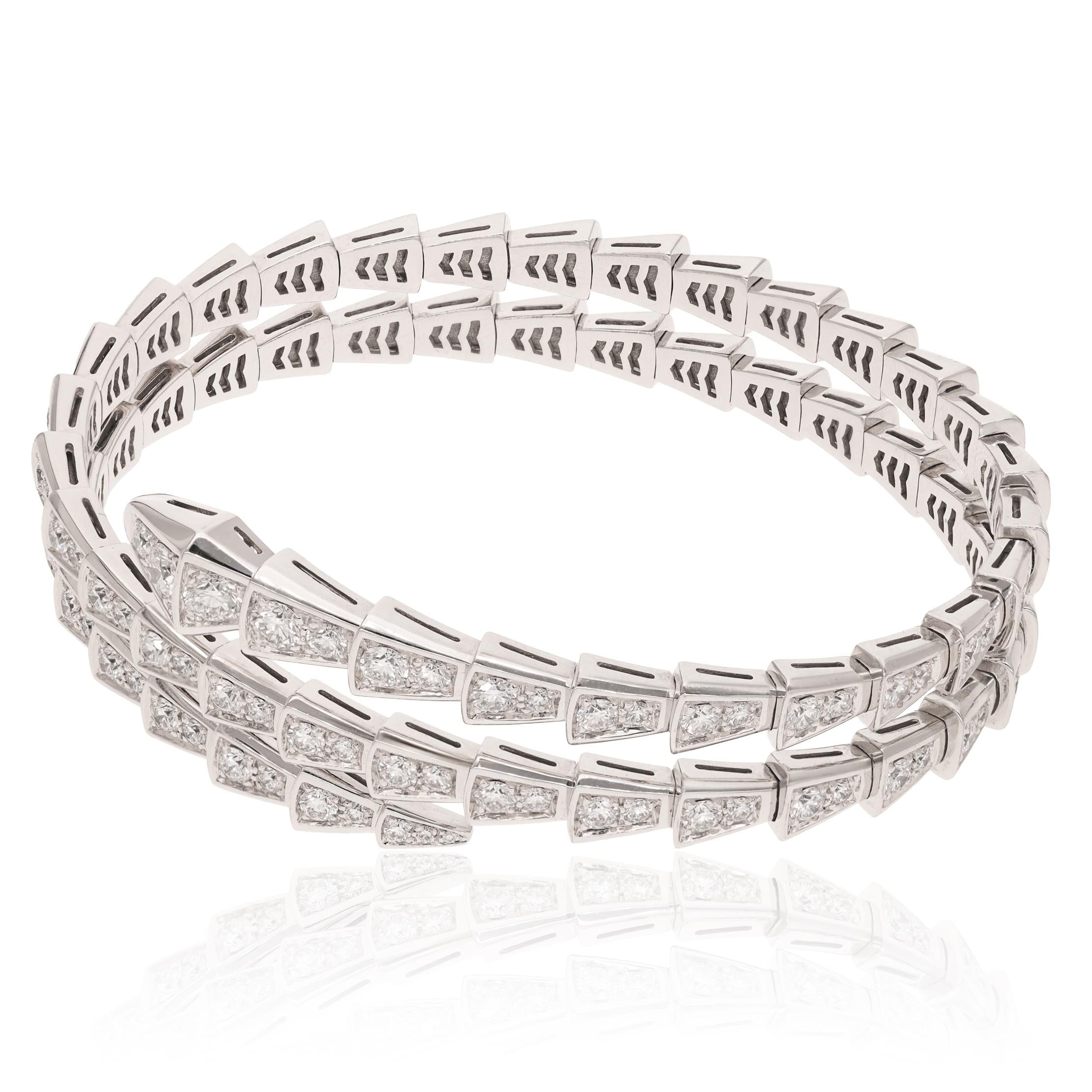 BULGARI 18K White Gold Diamond Serpenti Viper Three-Row Bracelet