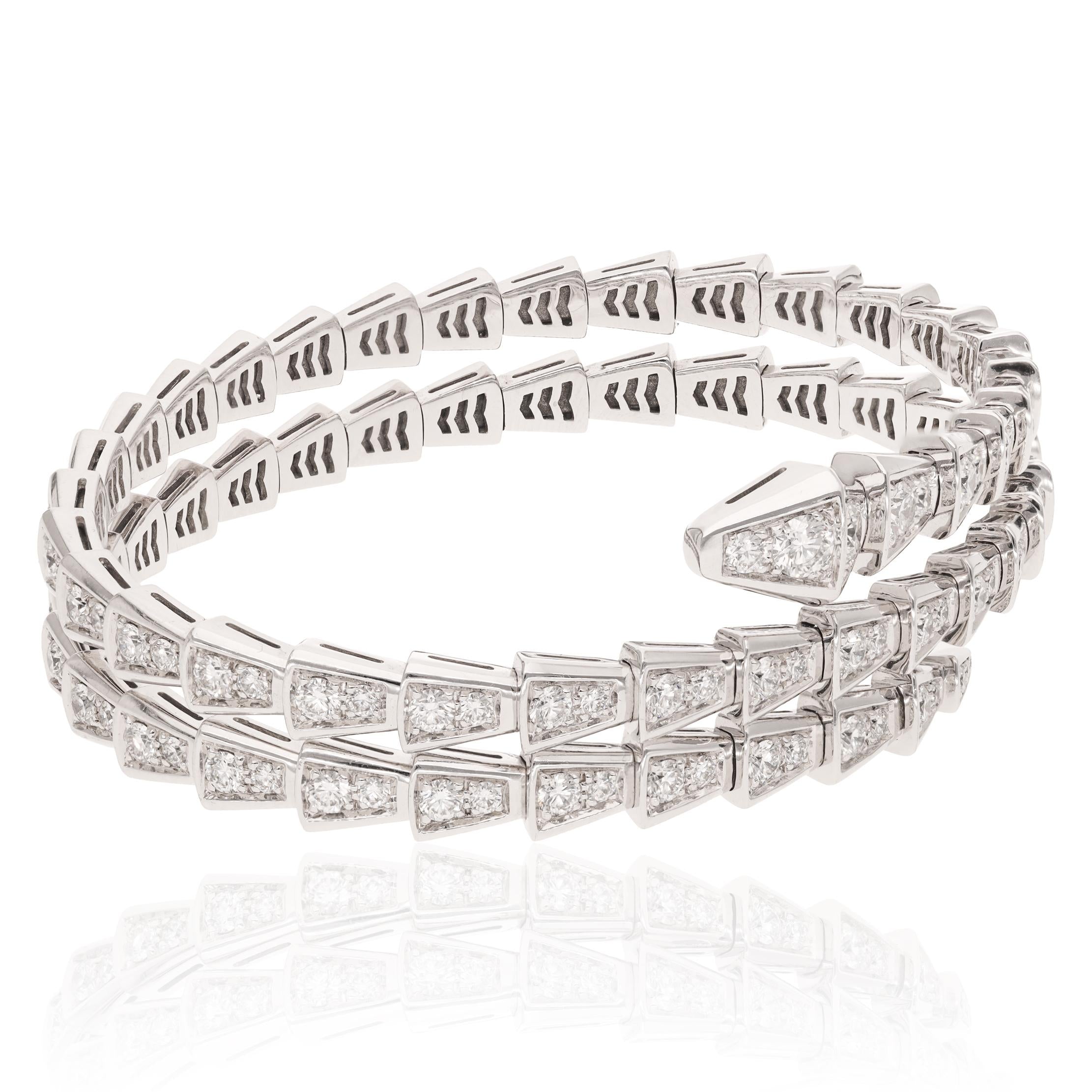 BULGARI 18K White Gold Diamond Serpenti Viper Three-Row Bracelet