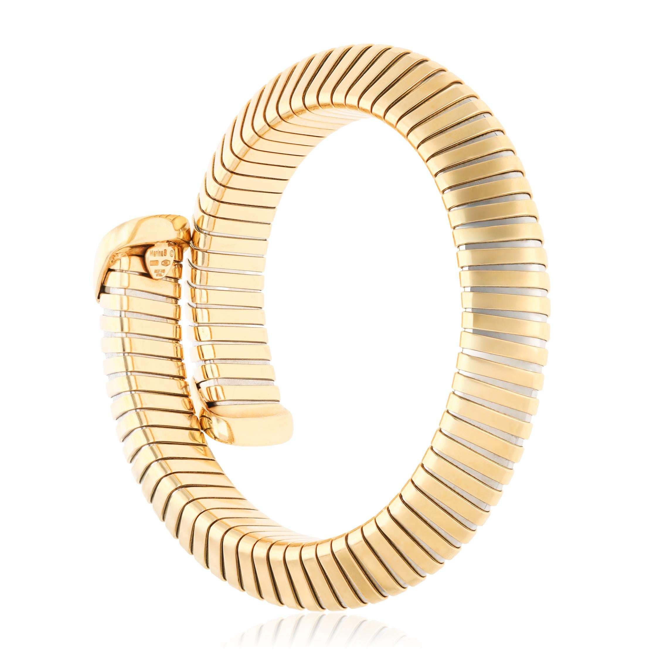 MARINA B. 18K YELLOW GOLD AND STAINLESS TRISOLA WRAP BRACELET