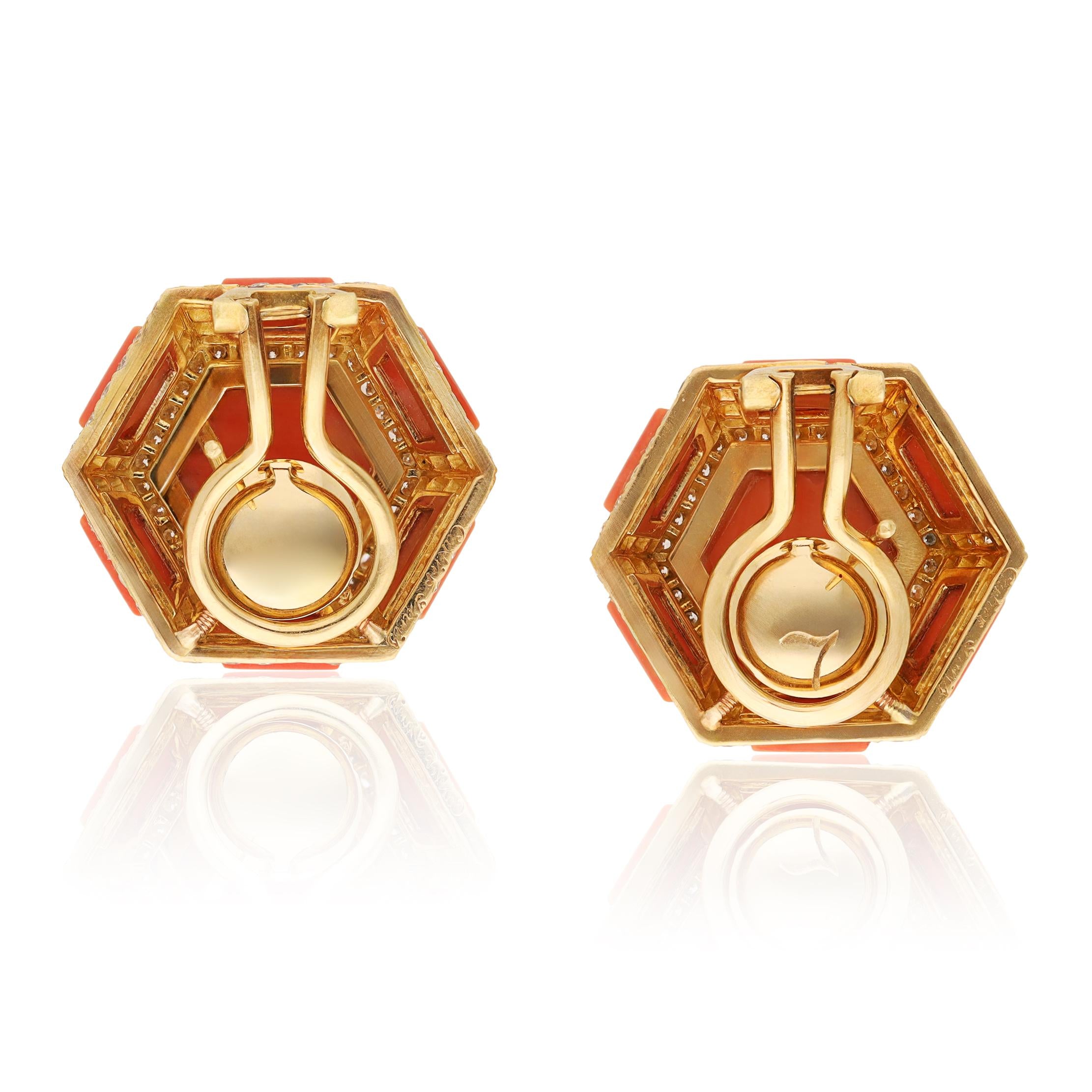 CARTIER 18K Yellow Gold, Coral and Diamond Bracelet, Ear Clips and Ring