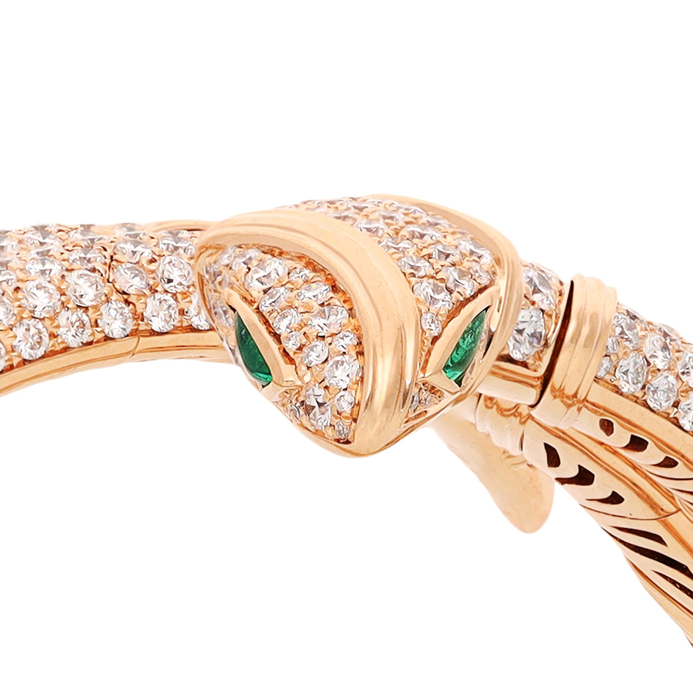 BULGARI 18K Rose Gold, Diamond and Emerald Serpenti Viper Bracelet