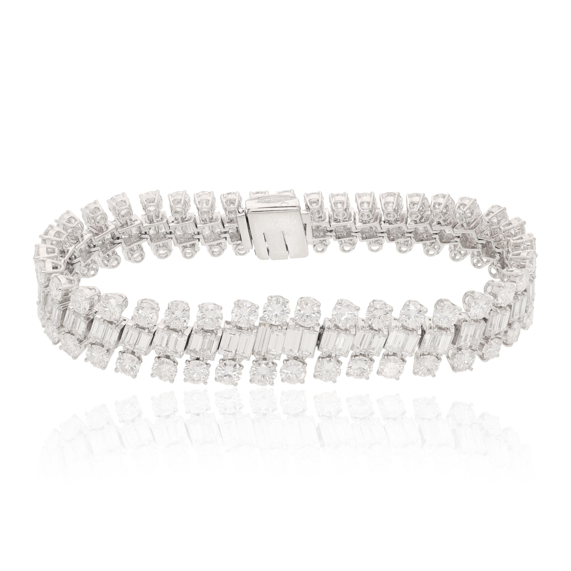 18K White Gold, Emerald-Cut and Round Diamond Bracelet