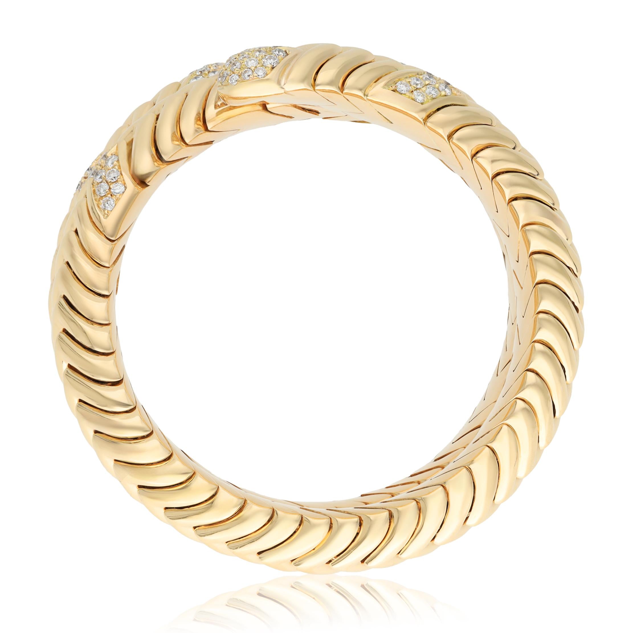 BVLGARI 18K Yellow Gold Diamond 3-Row Spiga Wrap Bracelet