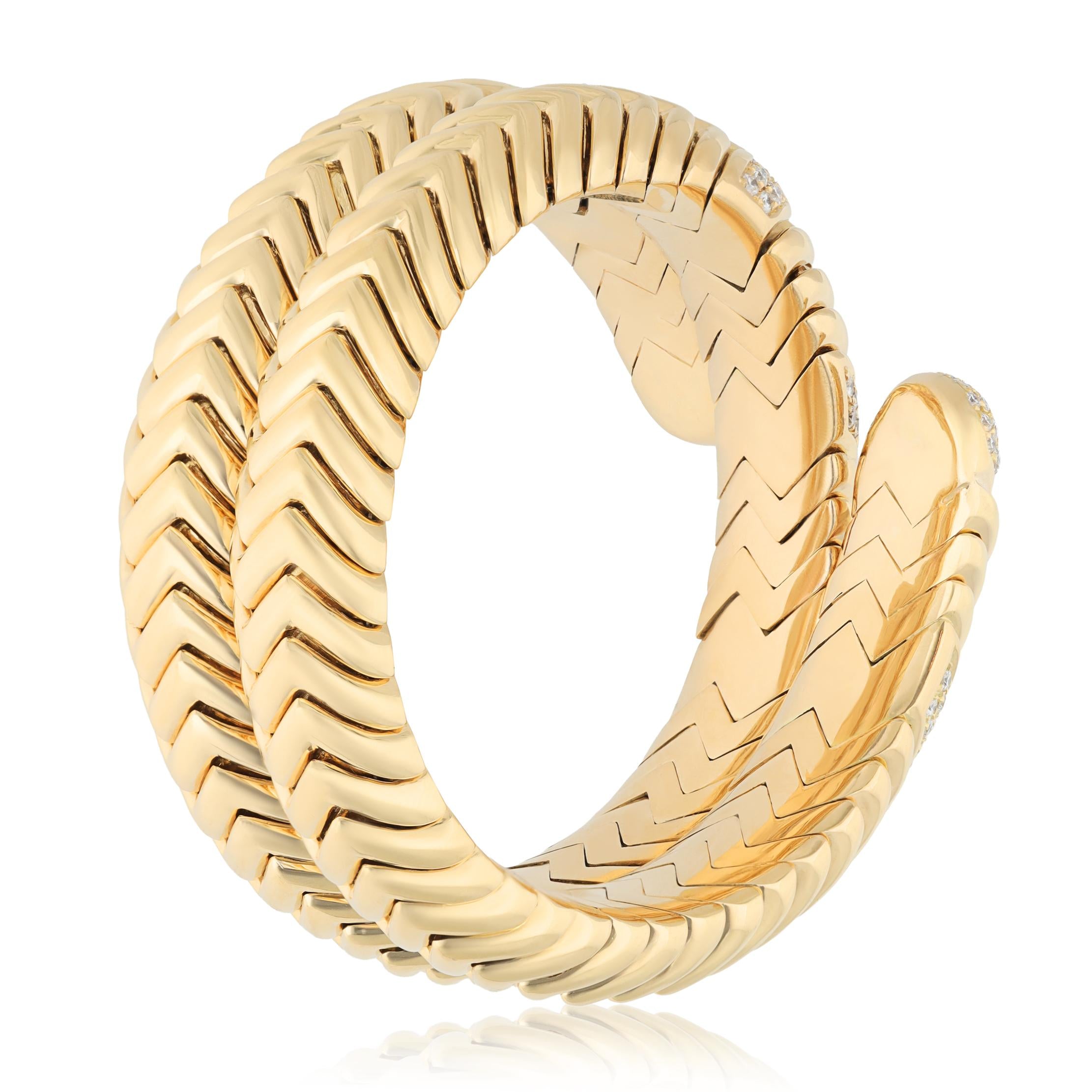 BVLGARI 18K Yellow Gold Diamond 3-Row Spiga Wrap Bracelet