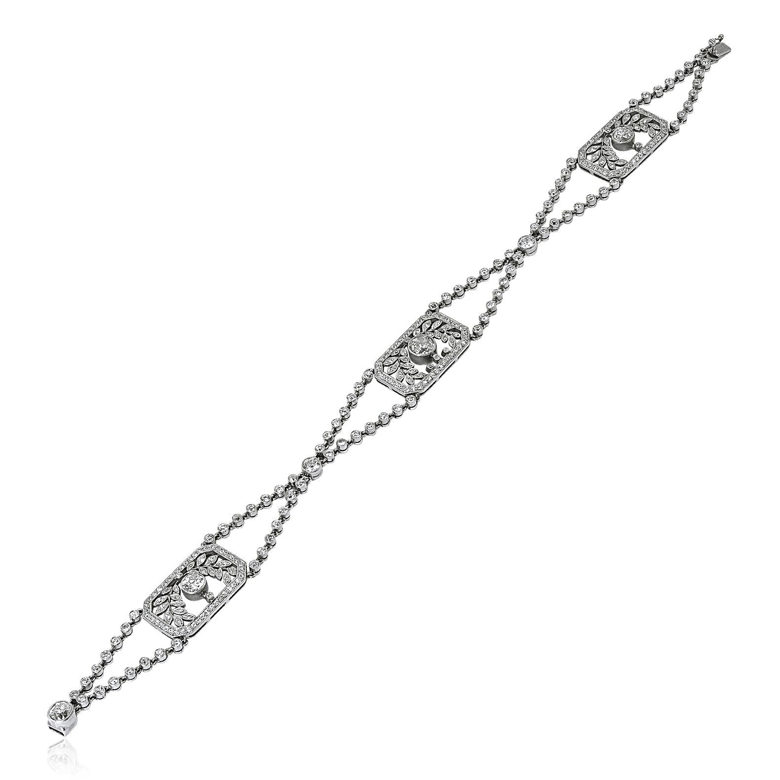 PLATINUM Art Deco–Inspired Diamond Foliate Motif Bracelet