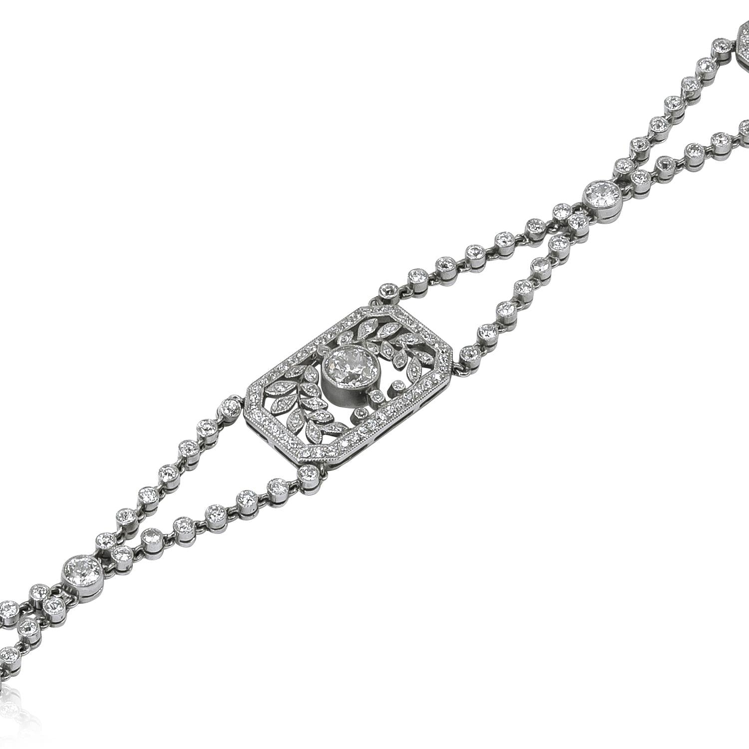 PLATINUM Art Deco–Inspired Diamond Foliate Motif Bracelet