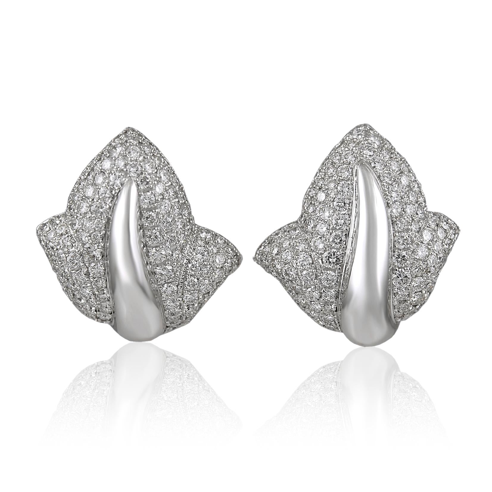 De Grisogono 18K White Gold Diamond Leaf Ear Clips
