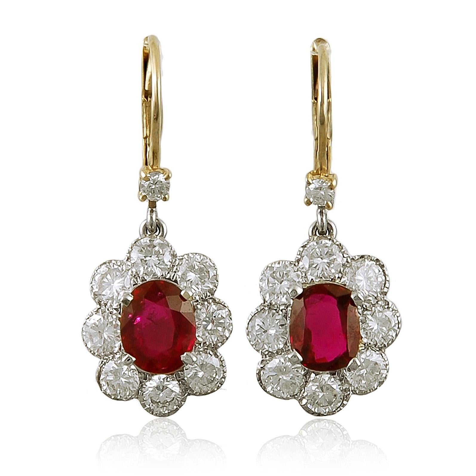 18K Two-Tone Ruby & Diamond Flower Ear Clips
