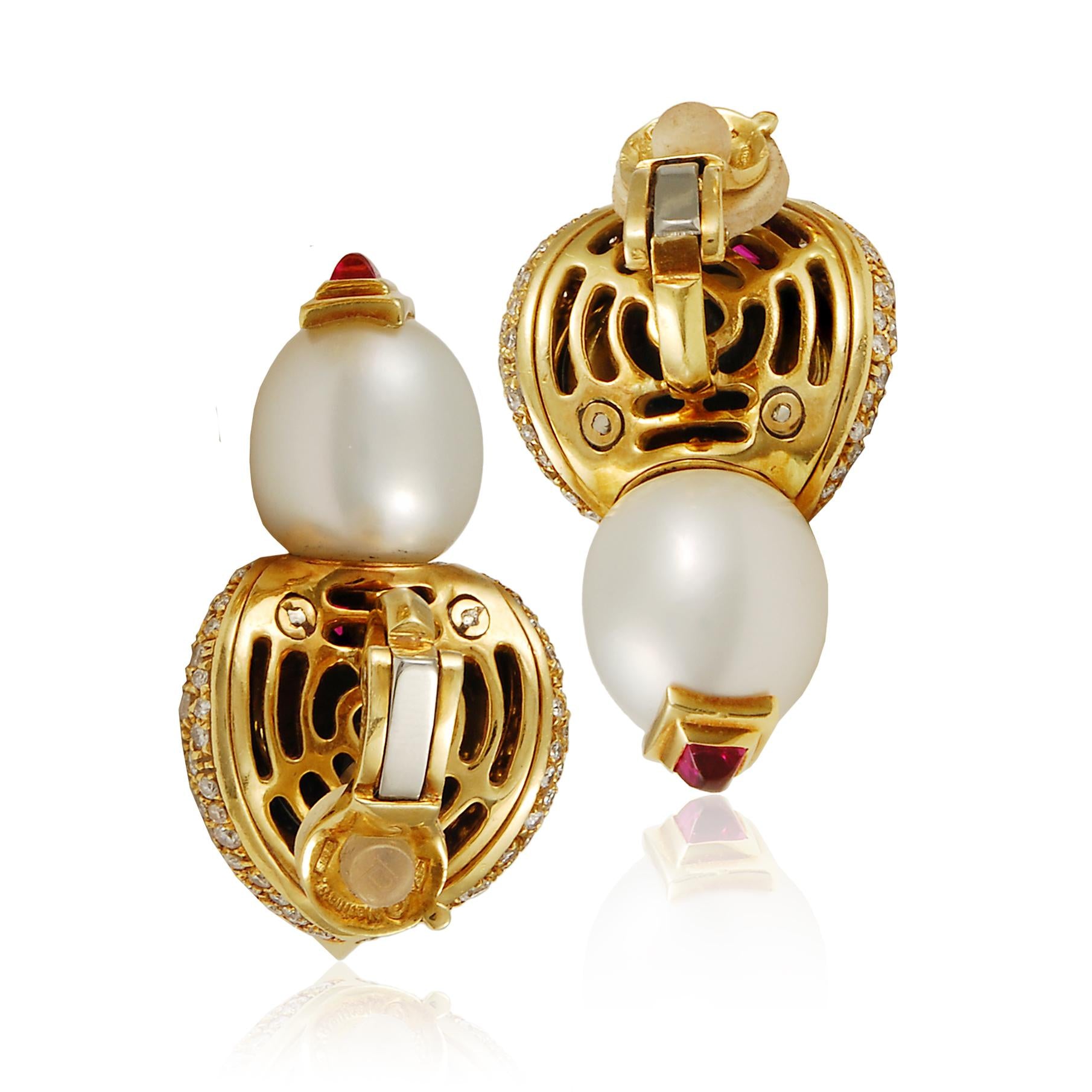 MARINA B. 18K Yellow Gold, Pearl, Diamond, Black Onyx & Pink Tourmaline Ear Clip