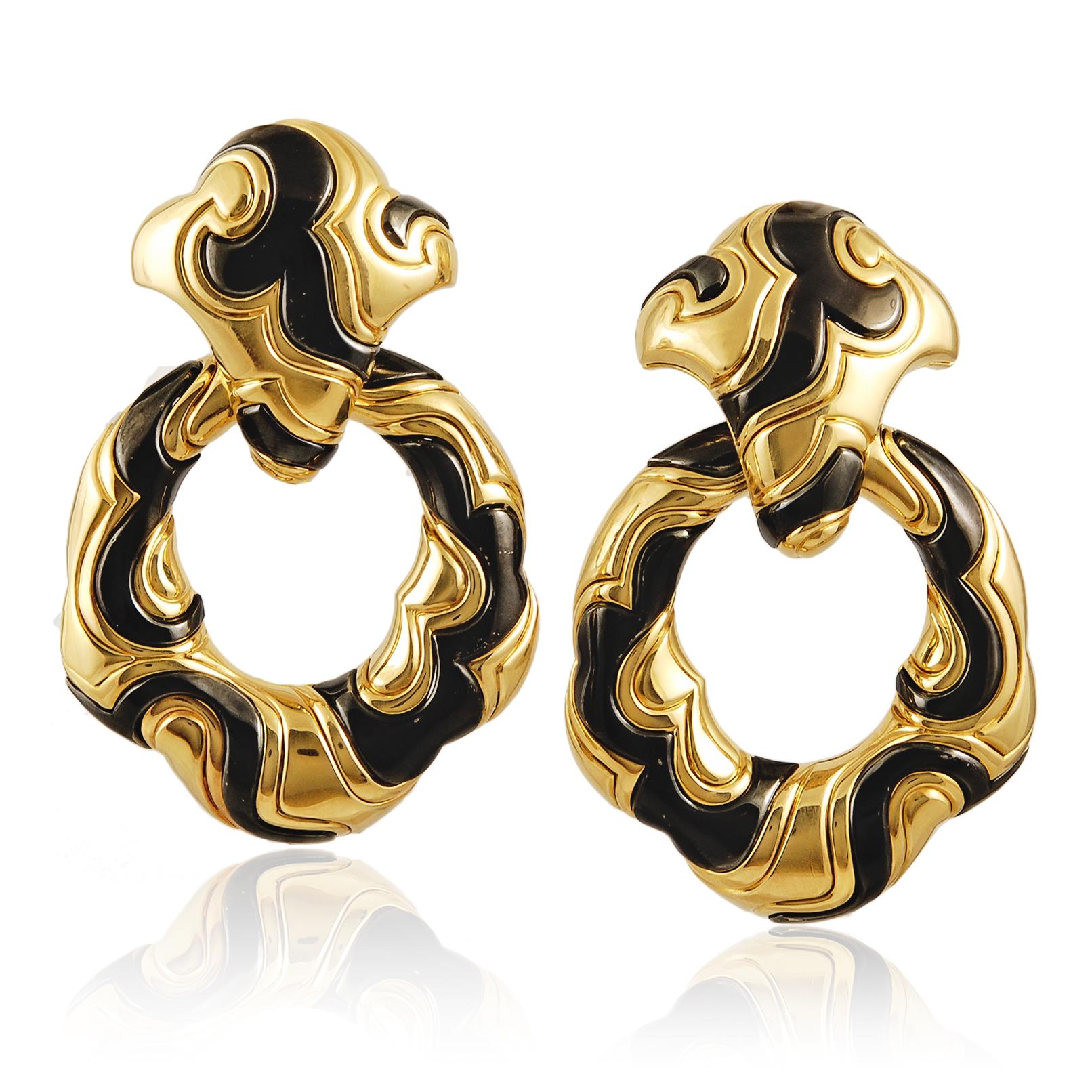 MARINA B. 18K Yellow Gold and Black Enamel "Ken" Detachable Ear Clips