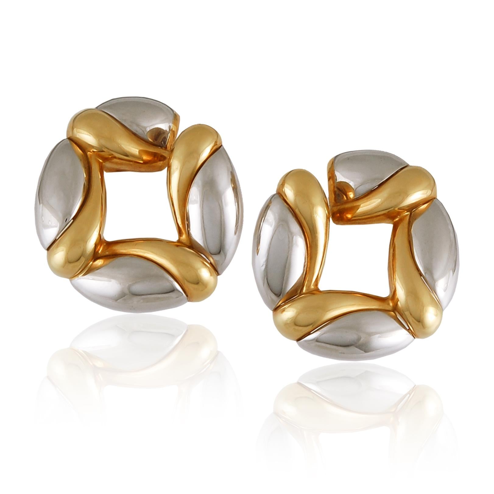 BULGARI 18K Yellow Gold and Platinum Two-Tone Sculptural Ear Clips