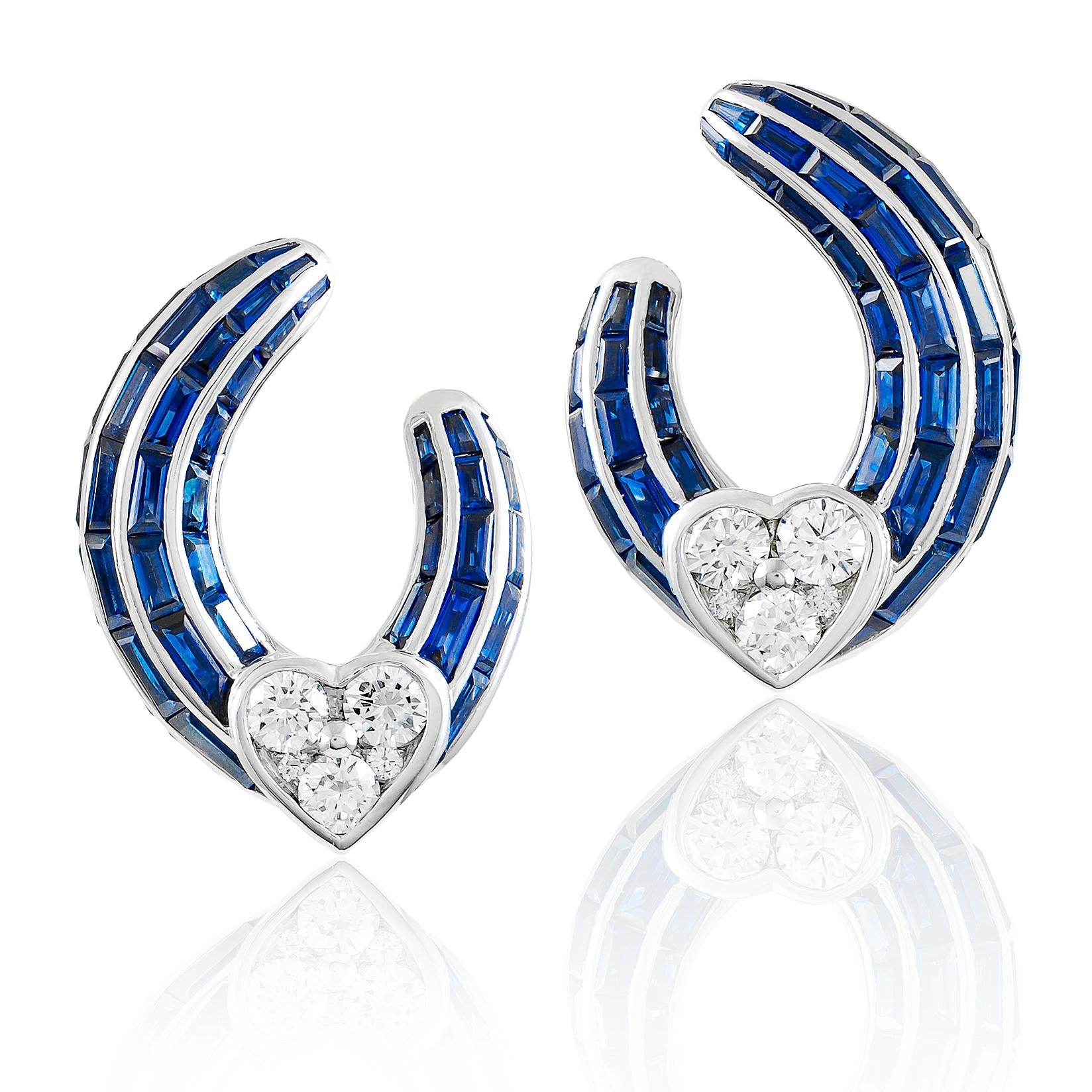 GRAFF Diamond and Baguette Sapphire Heart-Shaped Hoop Ear Clips