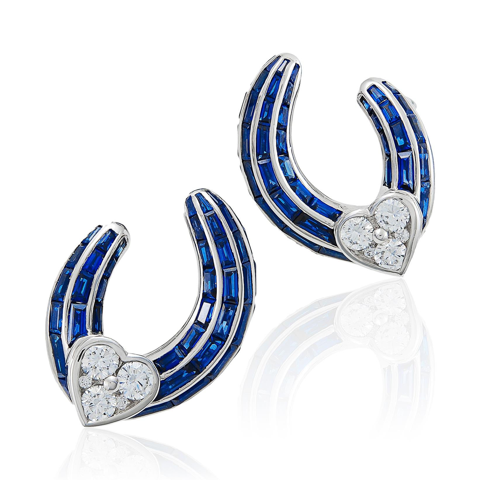 GRAFF Diamond and Baguette Sapphire Heart-Shaped Hoop Ear Clips