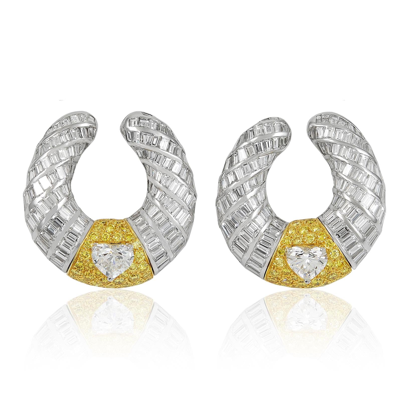 GRAFF Heart-Shaped and Baguette Diamond and Yellow Diamond Spiral Earrings