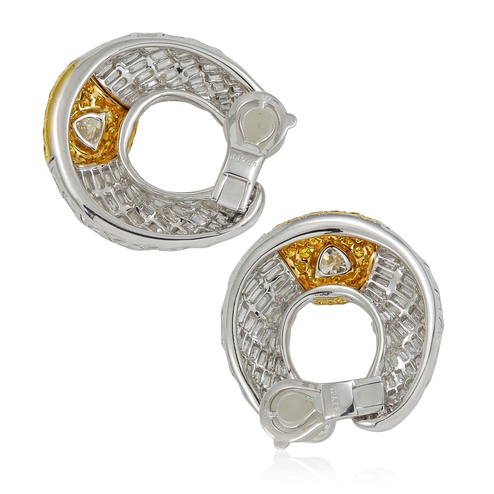 GRAFF Heart-Shaped and Baguette Diamond and Yellow Diamond Spiral Earrings