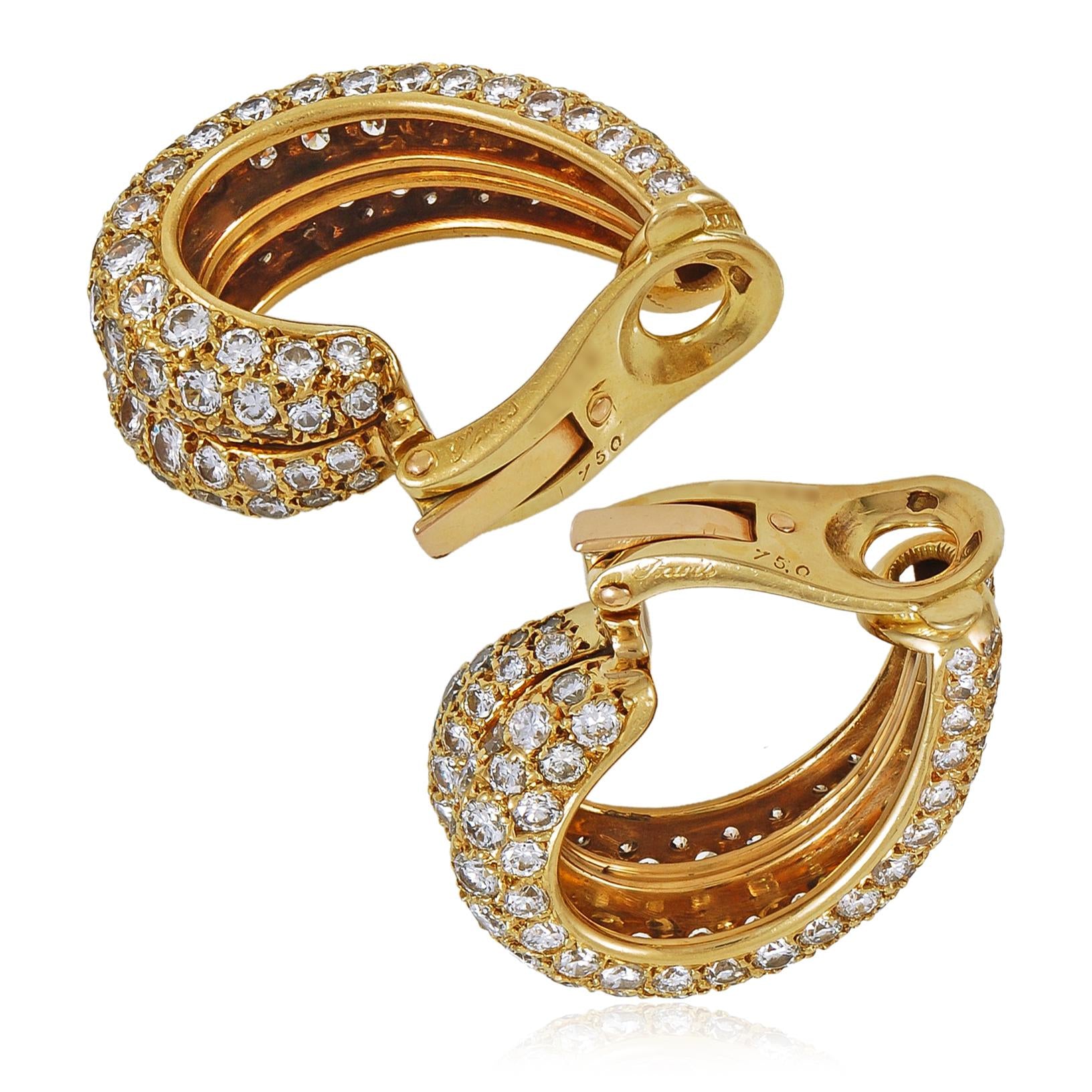 CARTIER 18K Yellow Gold, Diamond Hoop Ear Clips