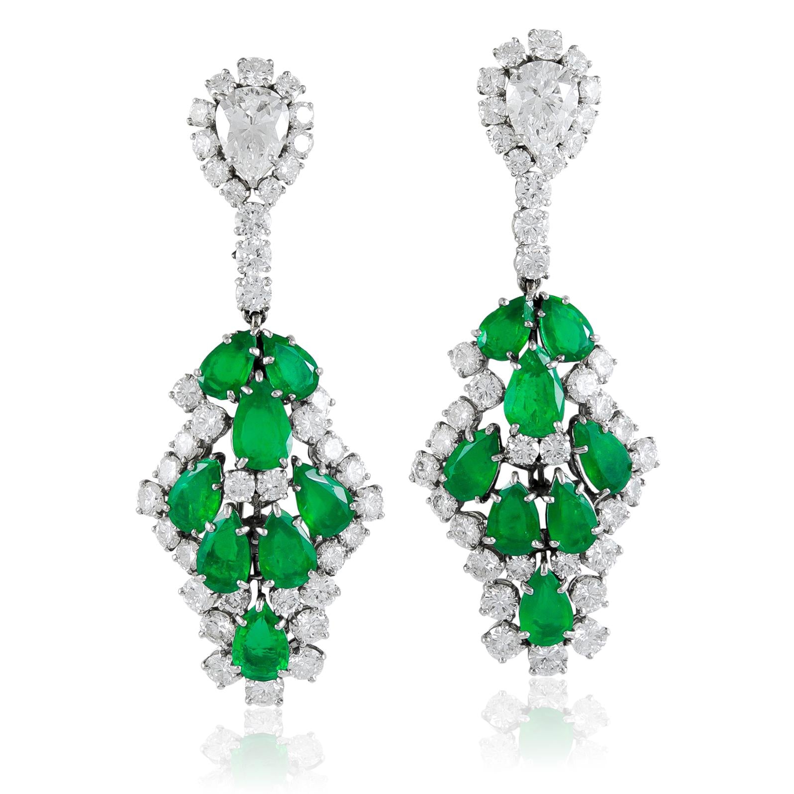 HARRY WINSTON Platinum Colombian Emerald and Diamond Detachable Ear Clips