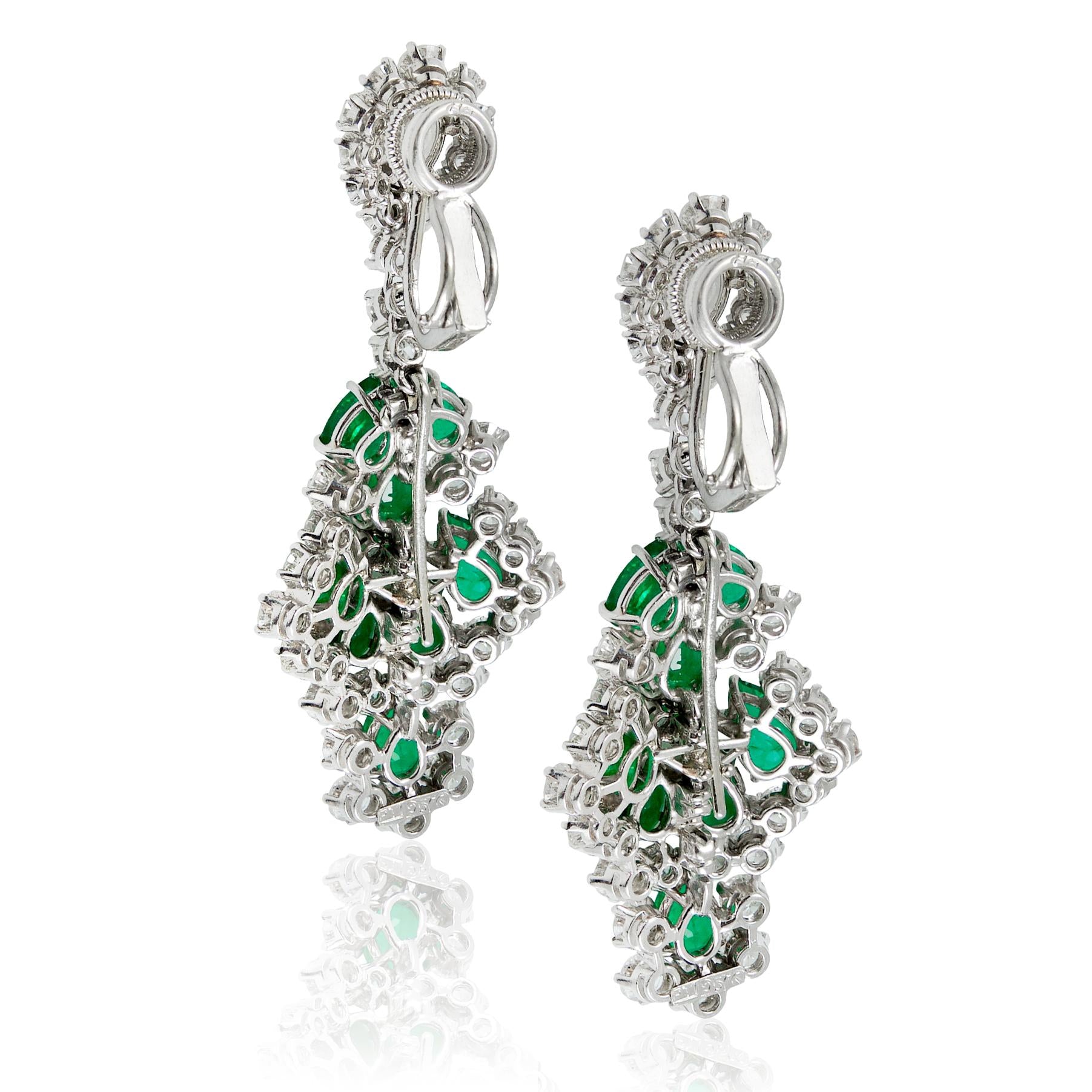 HARRY WINSTON Platinum Colombian Emerald and Diamond Detachable Ear Clips