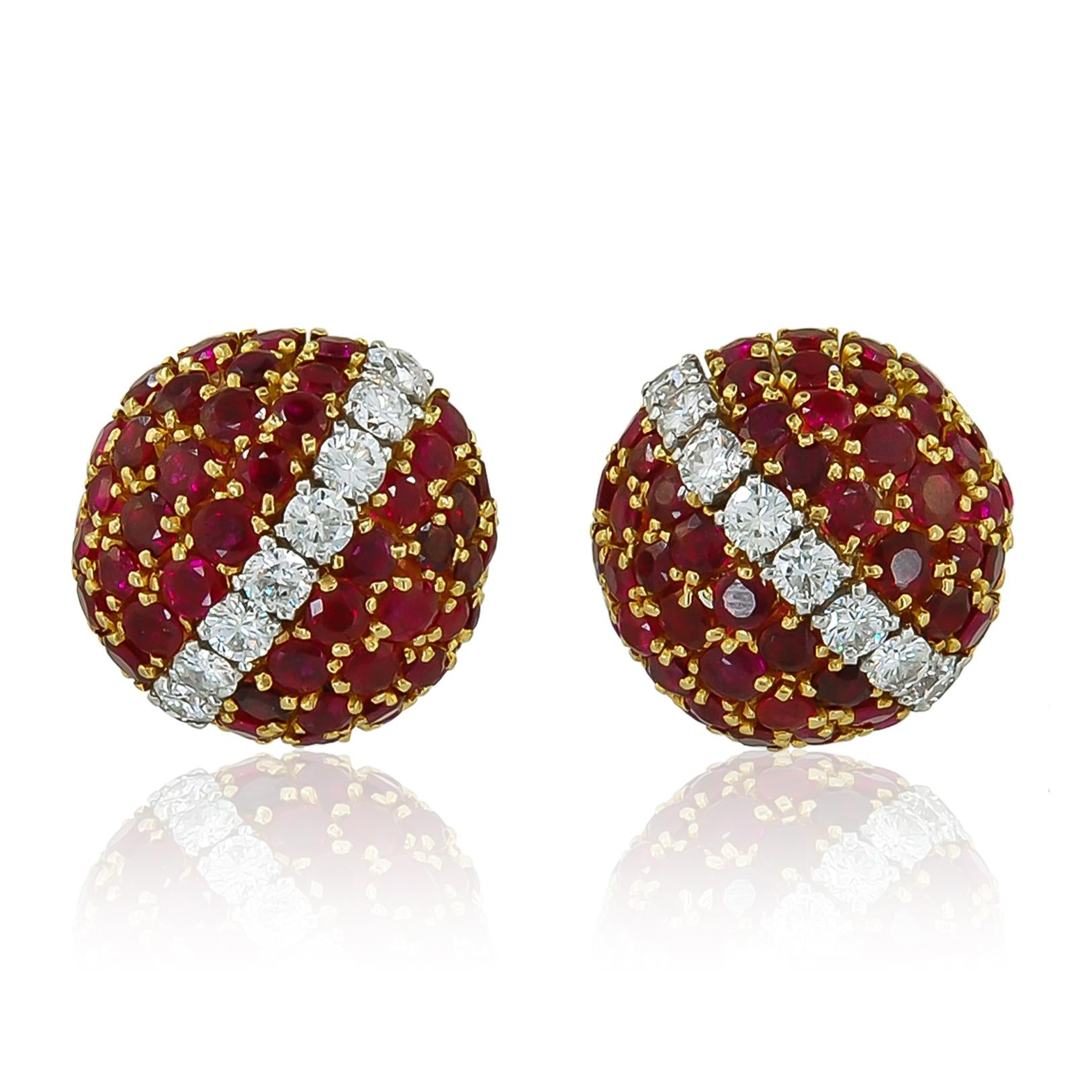VAN CLEEF & ARPELS 18K Yellow Gold Ruby and Diamond Earrings