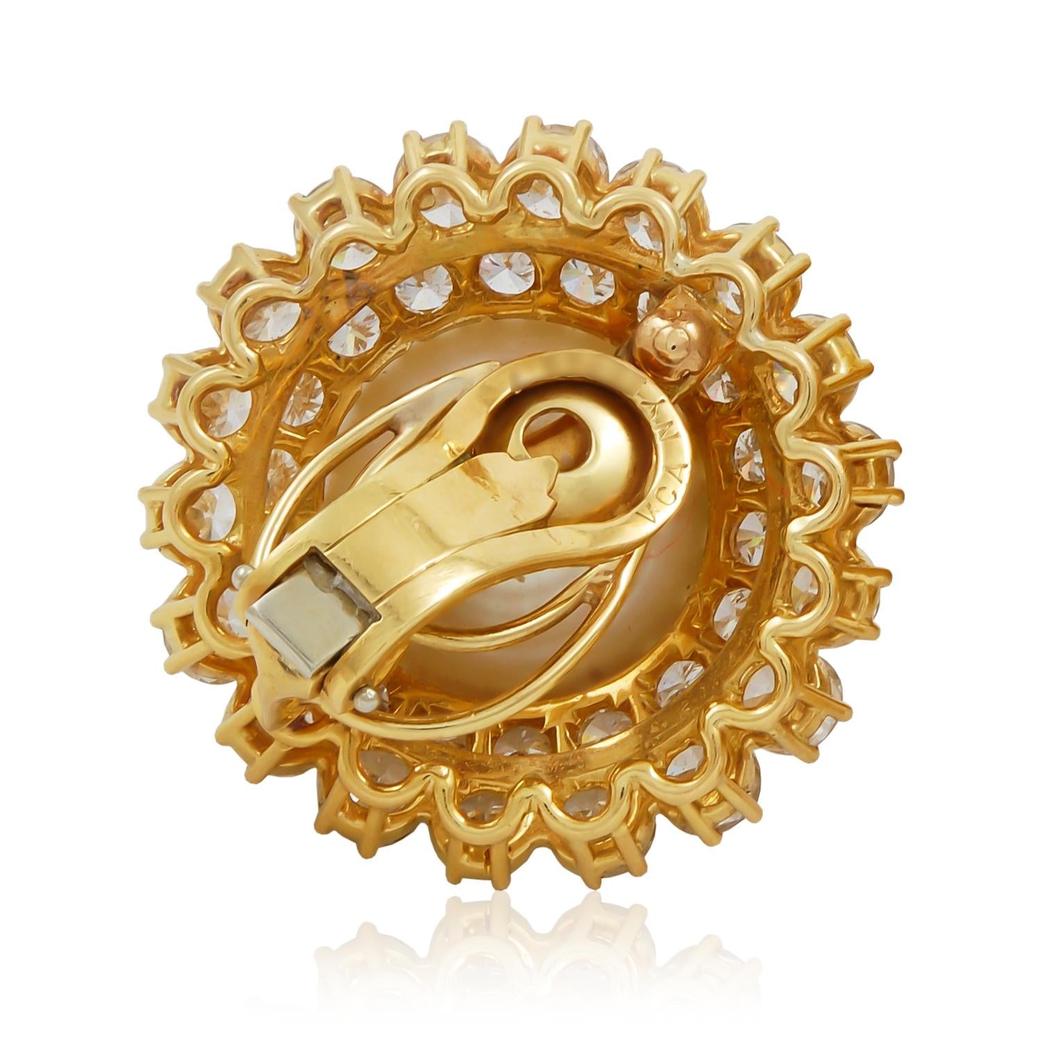 VAN CLEEF & ARPELS Cultured Button-Shaped Pearl and Diamond Ear Clips